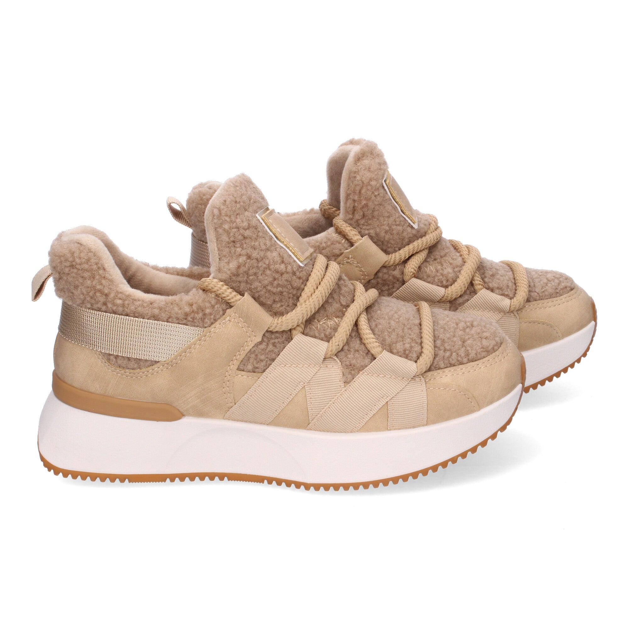 Zapatillas Deportivas Beige De Borreguillo Para Mujer