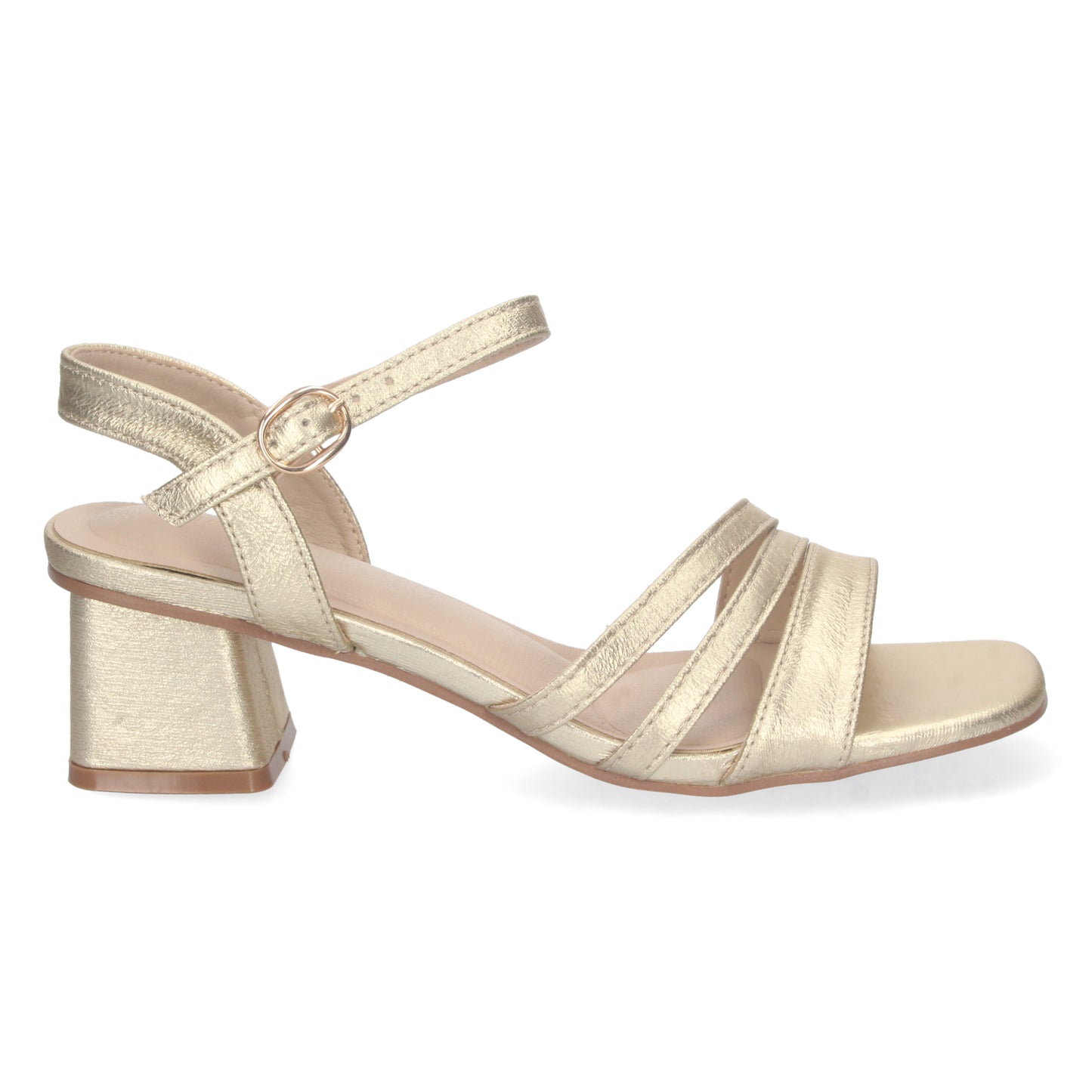 Cyrena Golden Shine – Sandalia Oro de Tacón para Mujer con Triple Pala Brillante