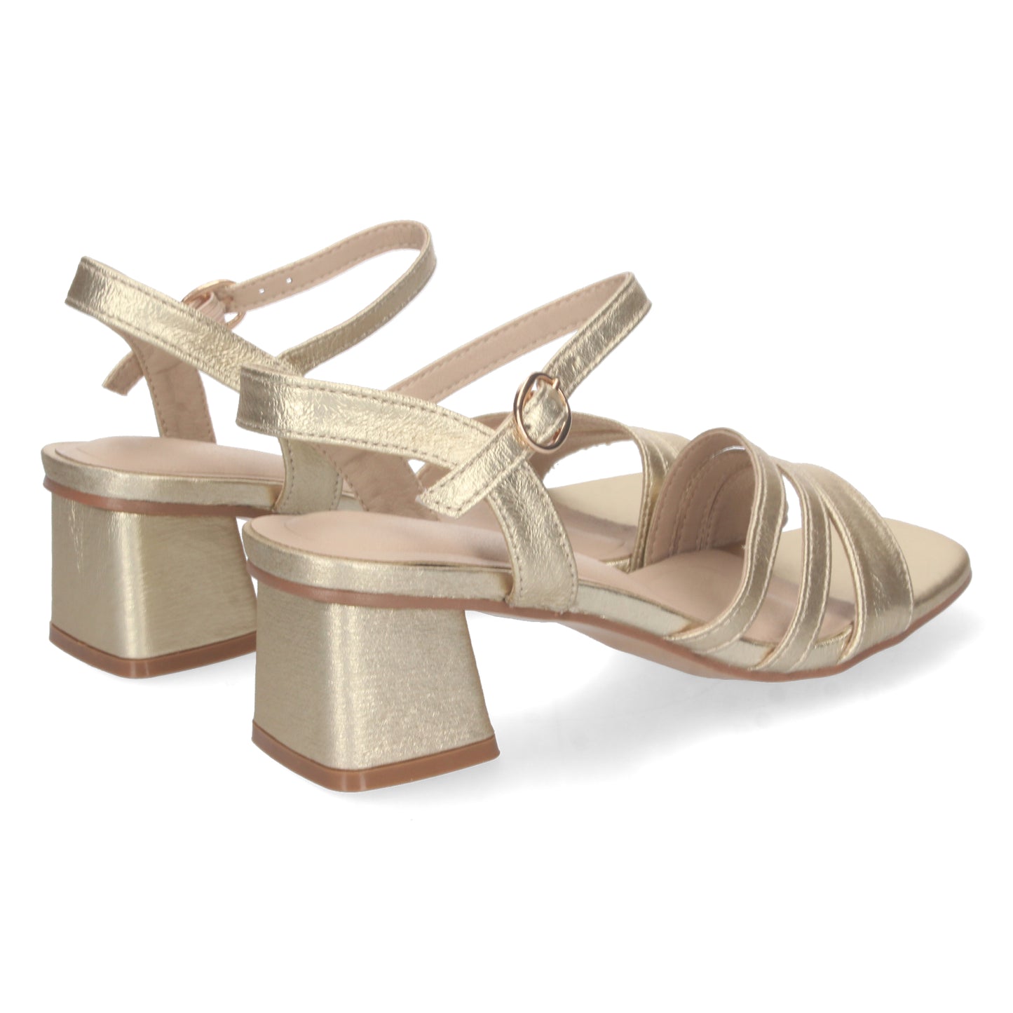 Cyrena Golden Shine – Sandalia Oro de Tacón para Mujer con Triple Pala Brillante