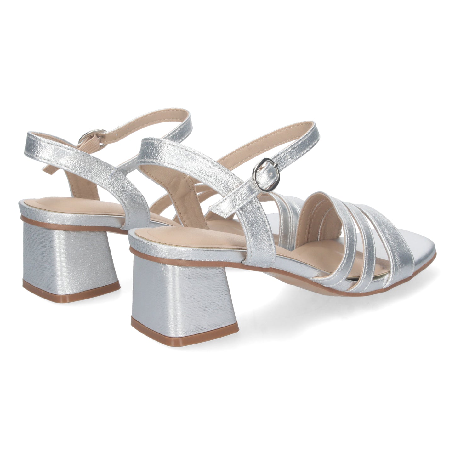 Cyrena Silver Glam – Sandalia Plata de Tacón para Mujer con Triple Pala y Brillo
