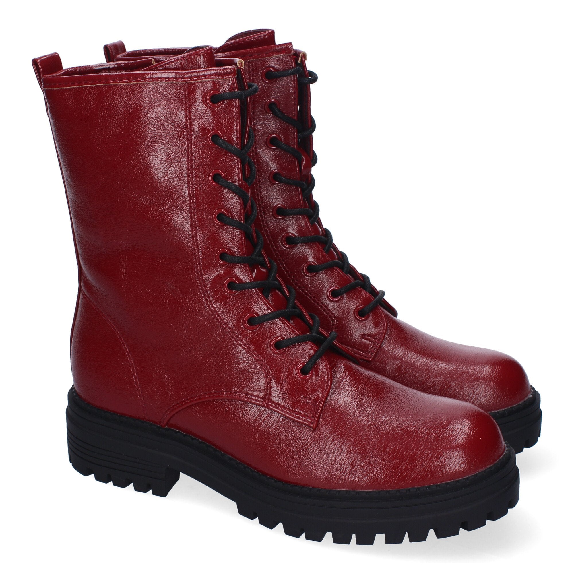 Botas de Mujer Estilo Militar con Cordones, Suela Dentada y Cremallera Lateral