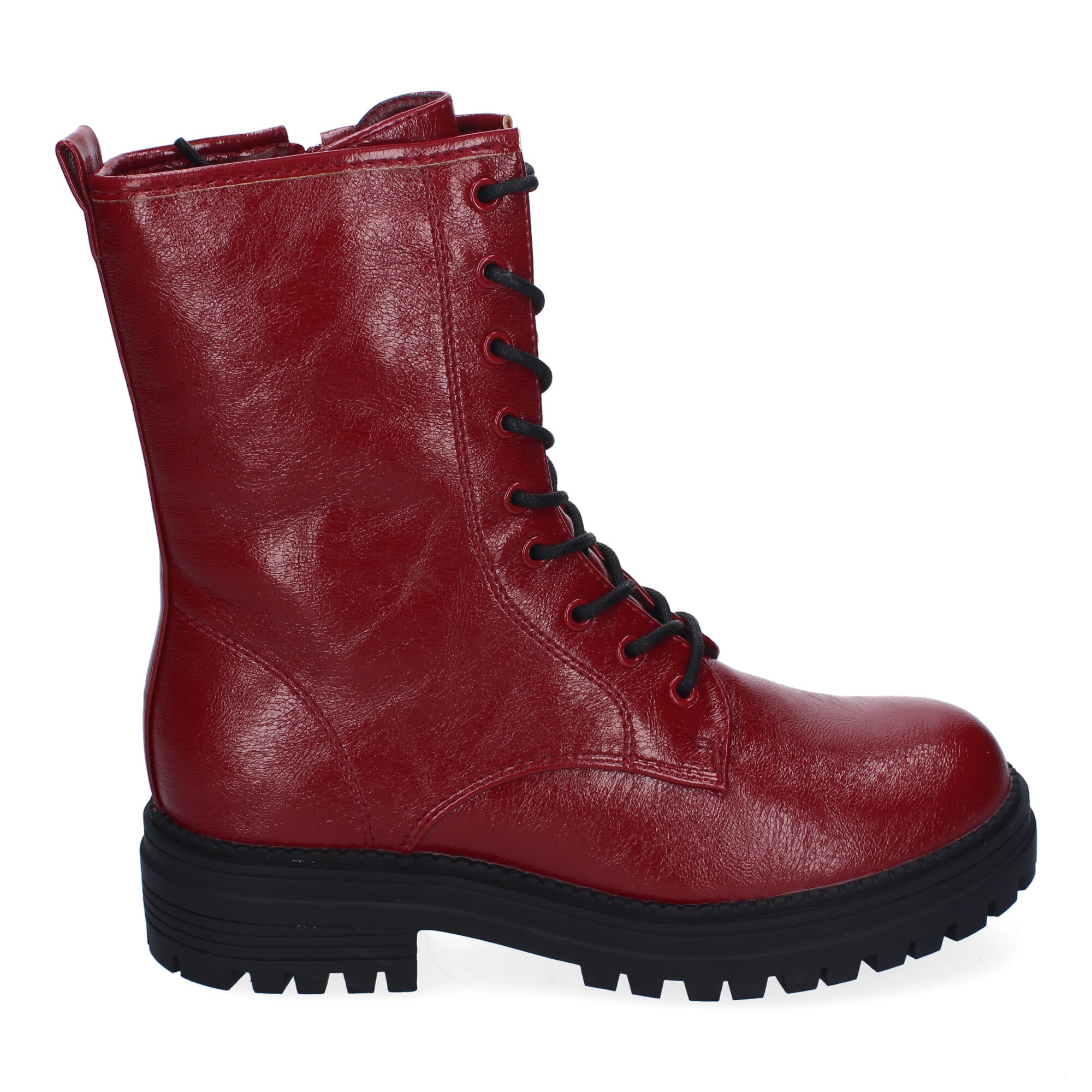 Botas de Mujer Estilo Militar con Cordones, Suela Dentada y Cremallera Lateral