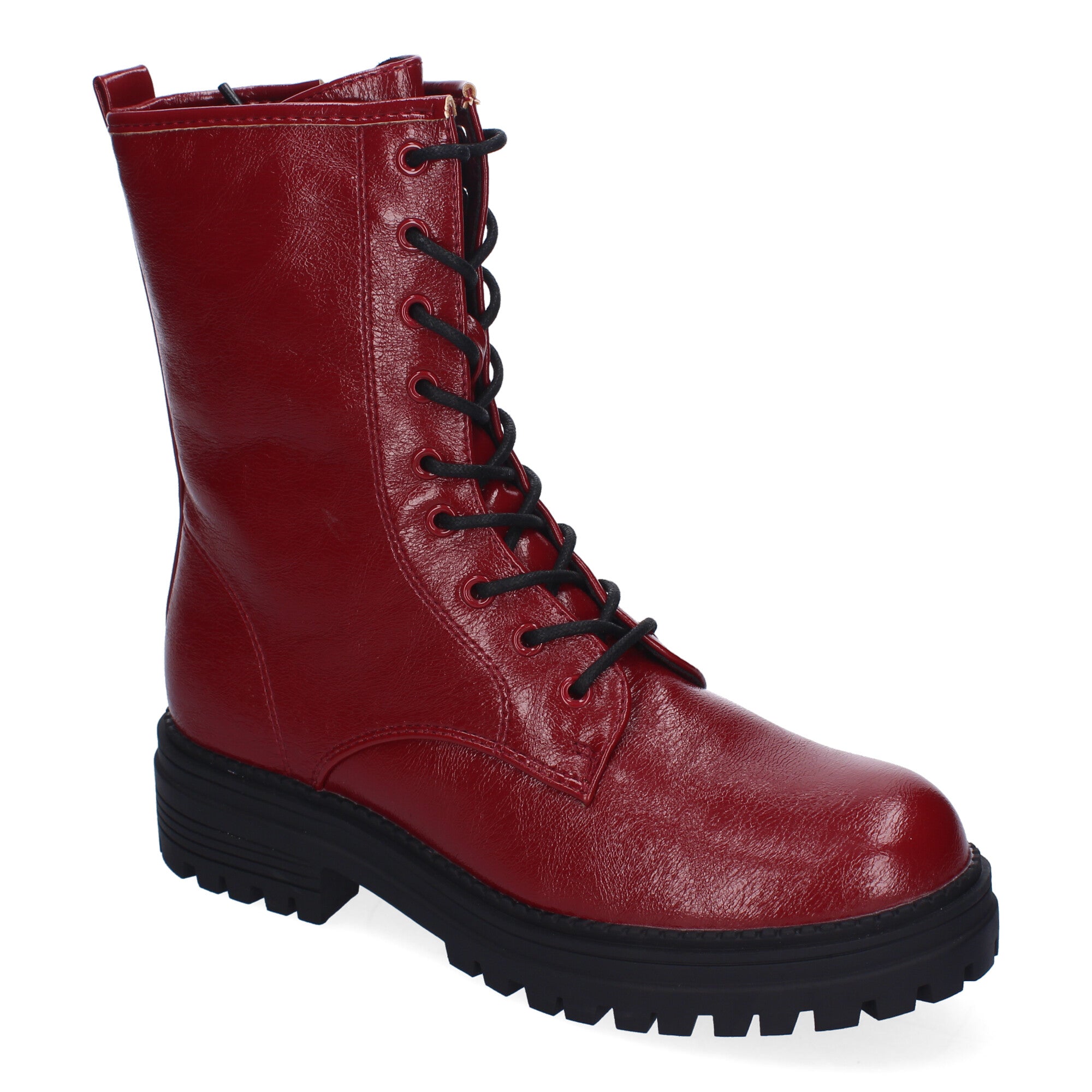 Botas de Mujer Estilo Militar con Cordones, Suela Dentada y Cremallera Lateral