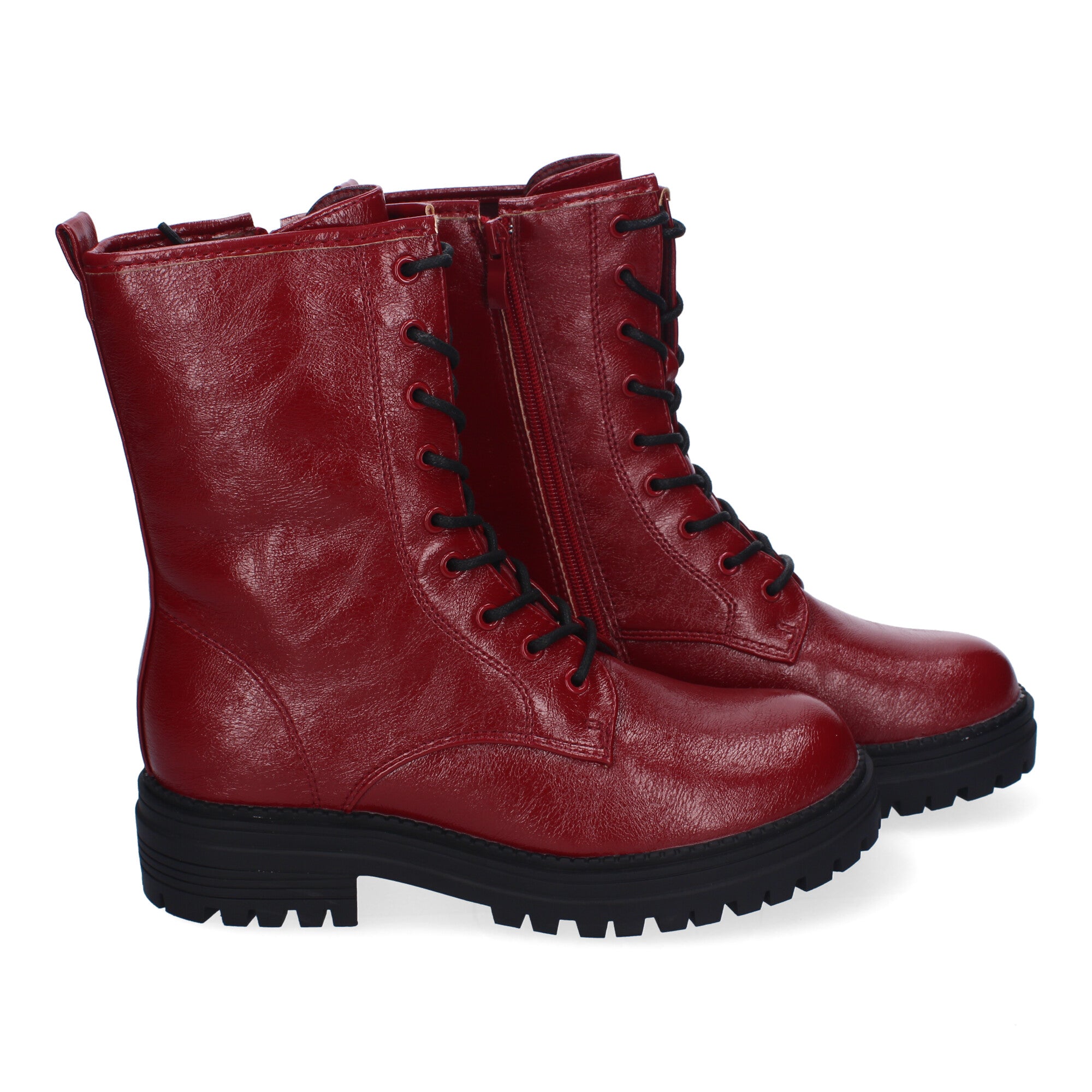 Botas de Mujer Estilo Militar con Cordones, Suela Dentada y Cremallera Lateral