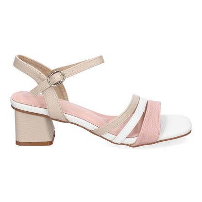 Cyrena Apricot Elegance – Sandalia de Tacón Cómodo con Tiras Triples y Hebilla Ajustable para Mujer