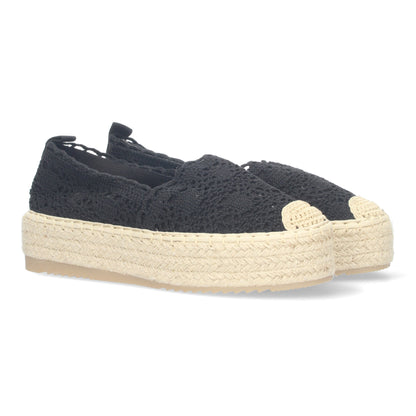 Cyrena Black Lace – Alpargatas Negras de Encaje con Suela de Yute y Puntera Reforzada