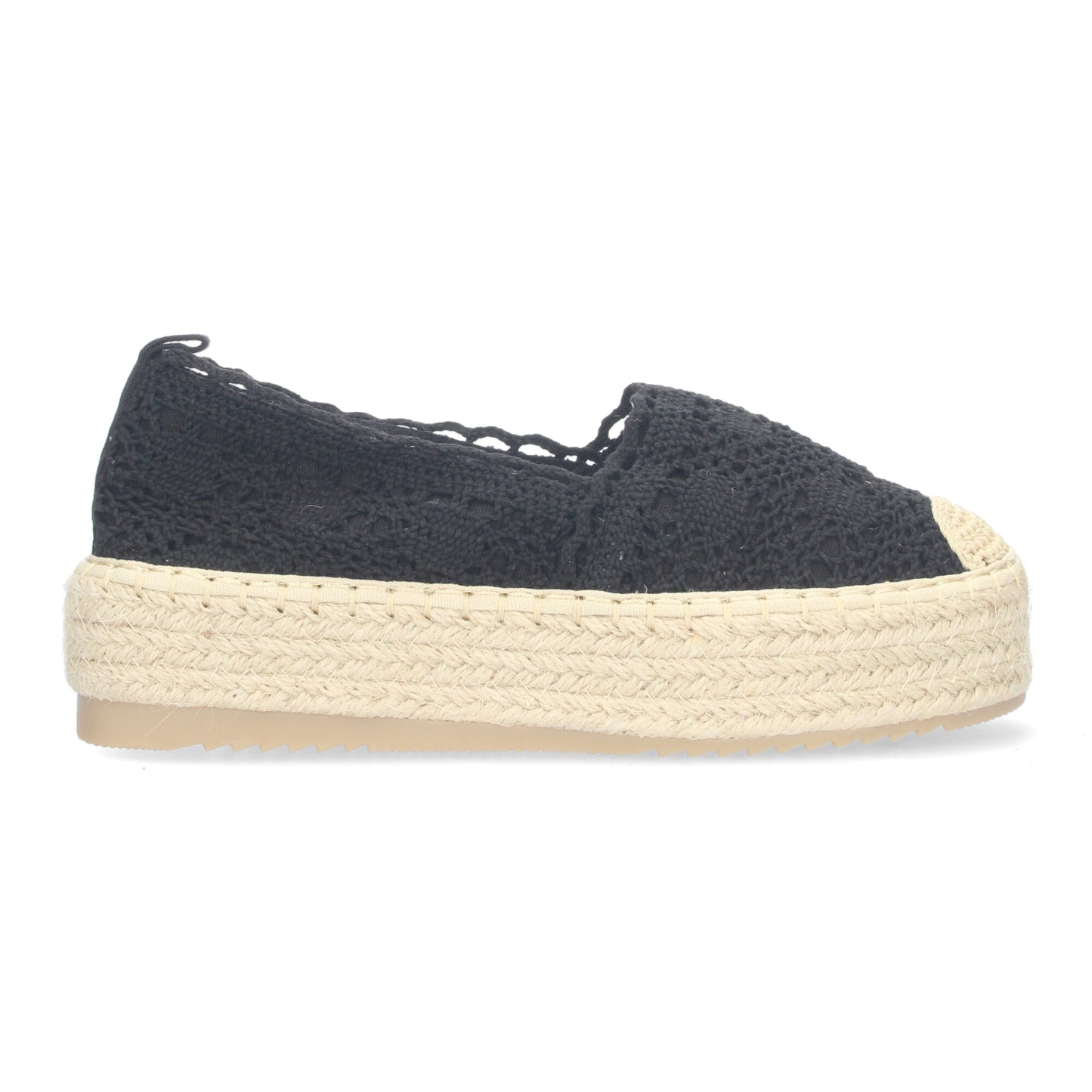 Cyrena Black Lace – Alpargatas Negras de Encaje con Suela de Yute y Puntera Reforzada