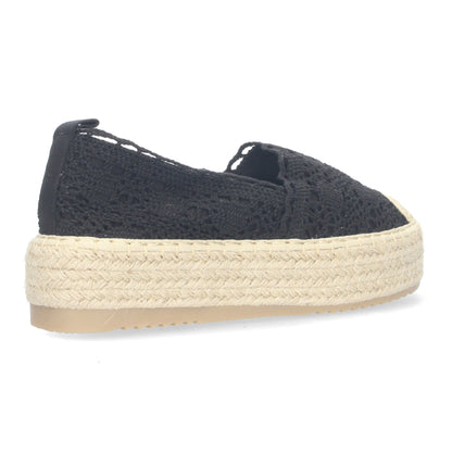 Cyrena Black Lace – Alpargatas Negras de Encaje con Suela de Yute y Puntera Reforzada