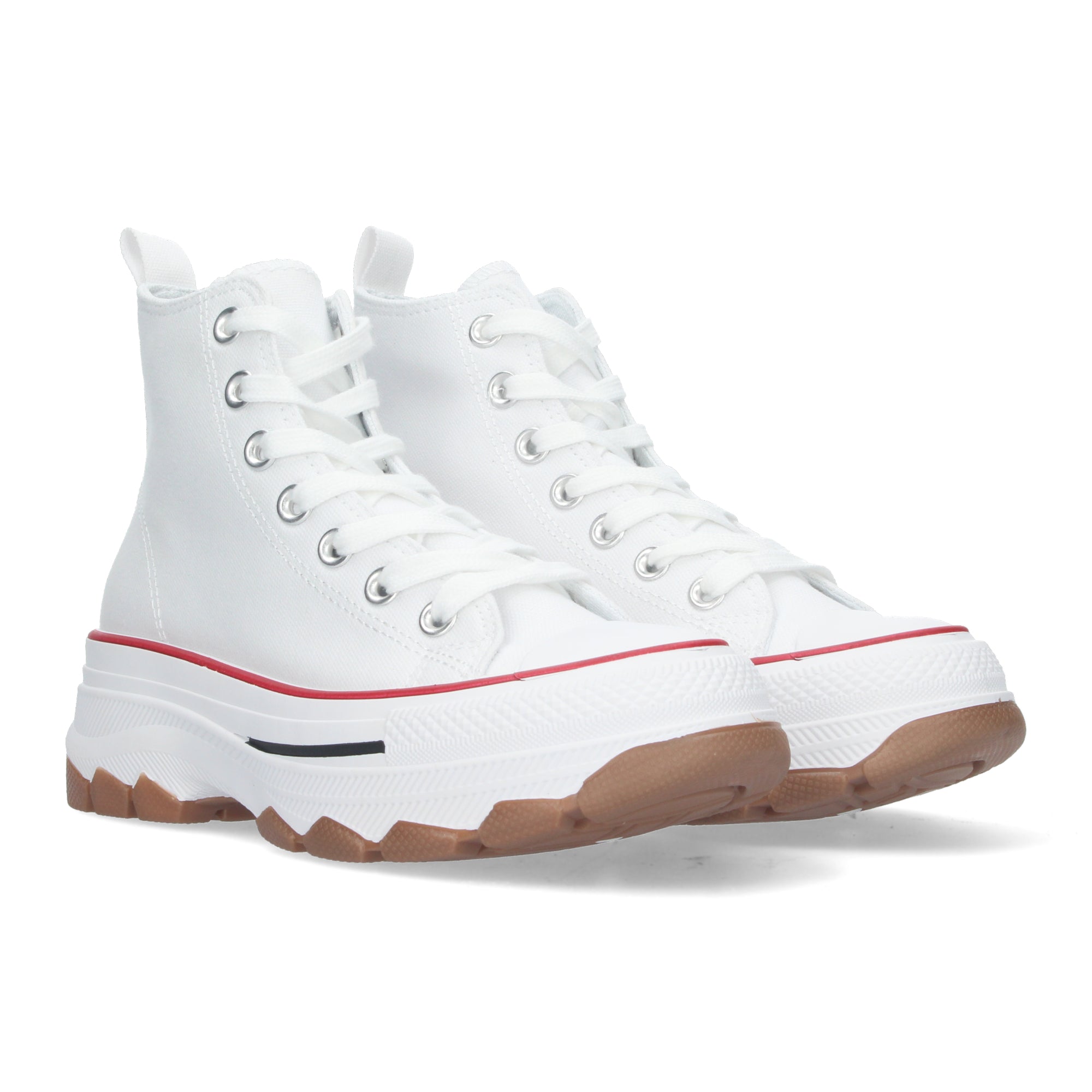 Zapatilla Abotinada de Plataforma Blancas y Rojas para Mujer
