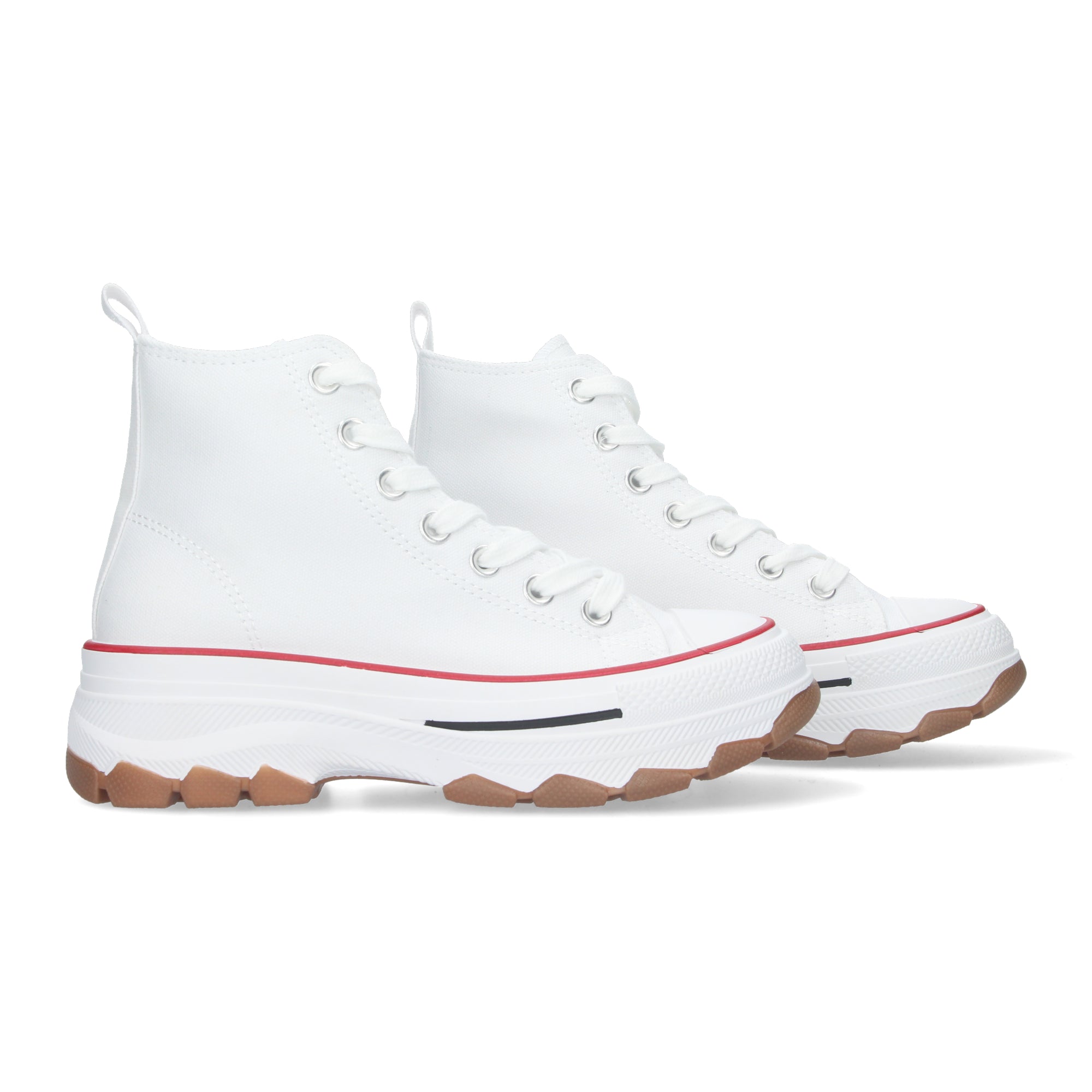 Zapatilla Abotinada de Plataforma Blancas y Rojas para Mujer