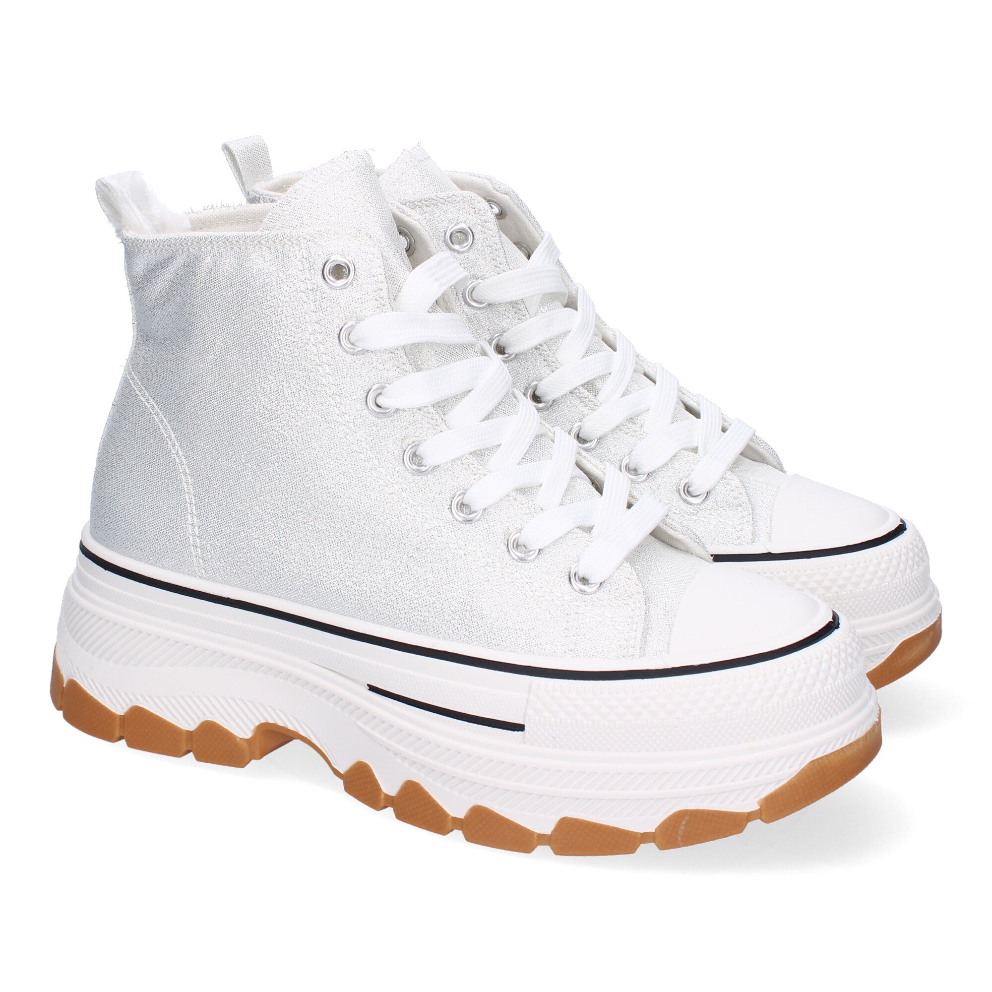 Zapatilla Bamba Abotinada Plateada de Plataforma  para Mujer