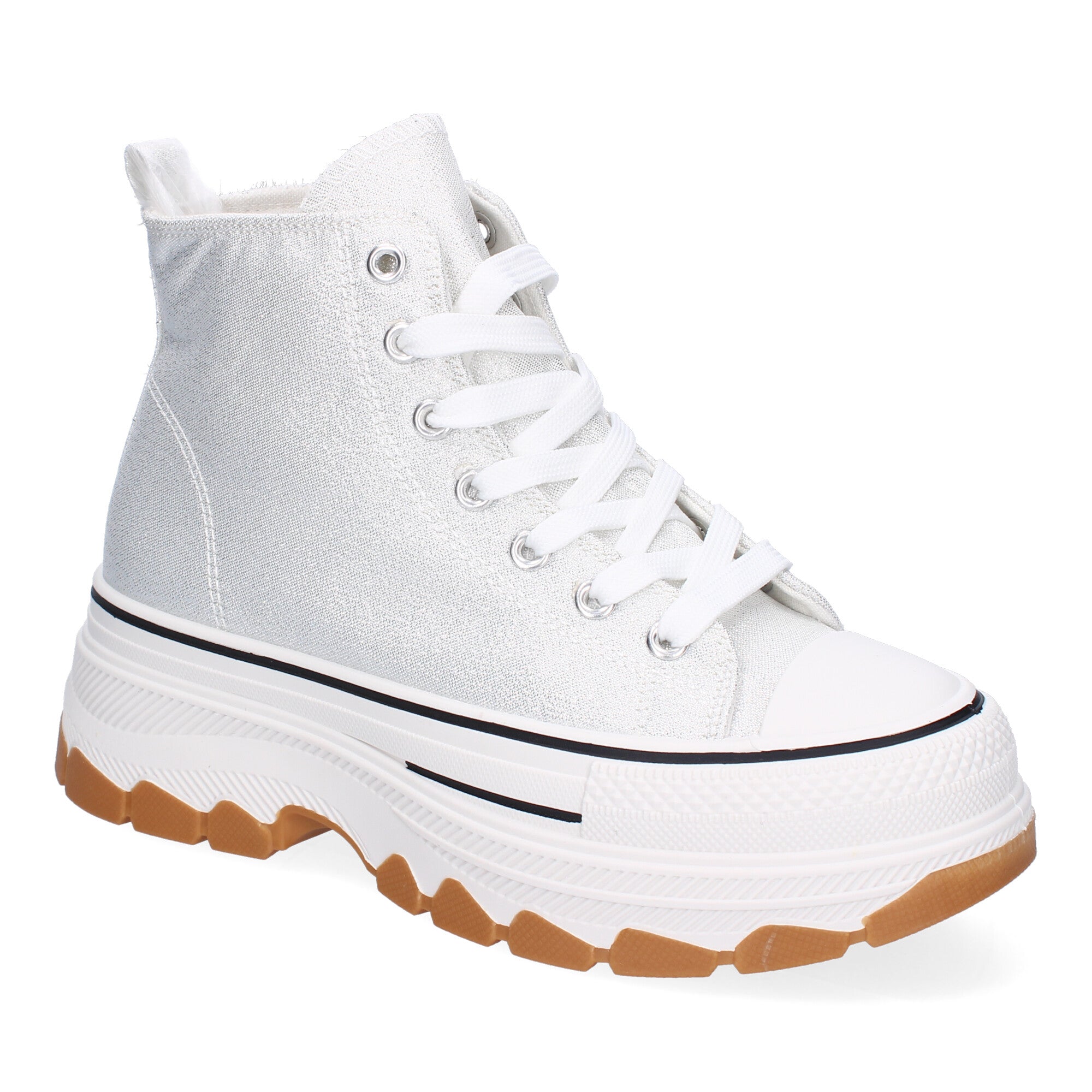 Zapatilla Bamba Abotinada Plateada de Plataforma  para Mujer