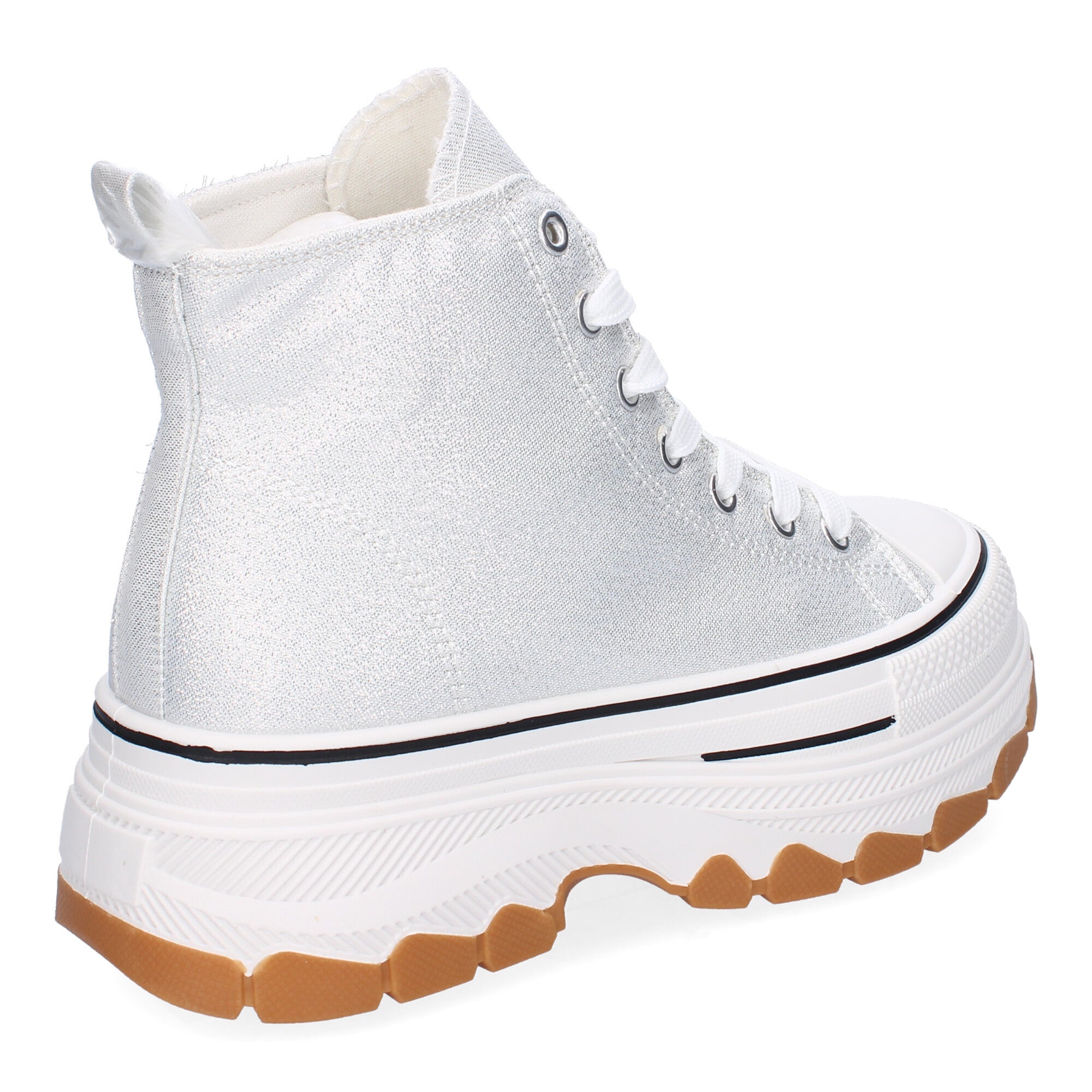 Zapatilla Bamba Abotinada Plateada de Plataforma  para Mujer
