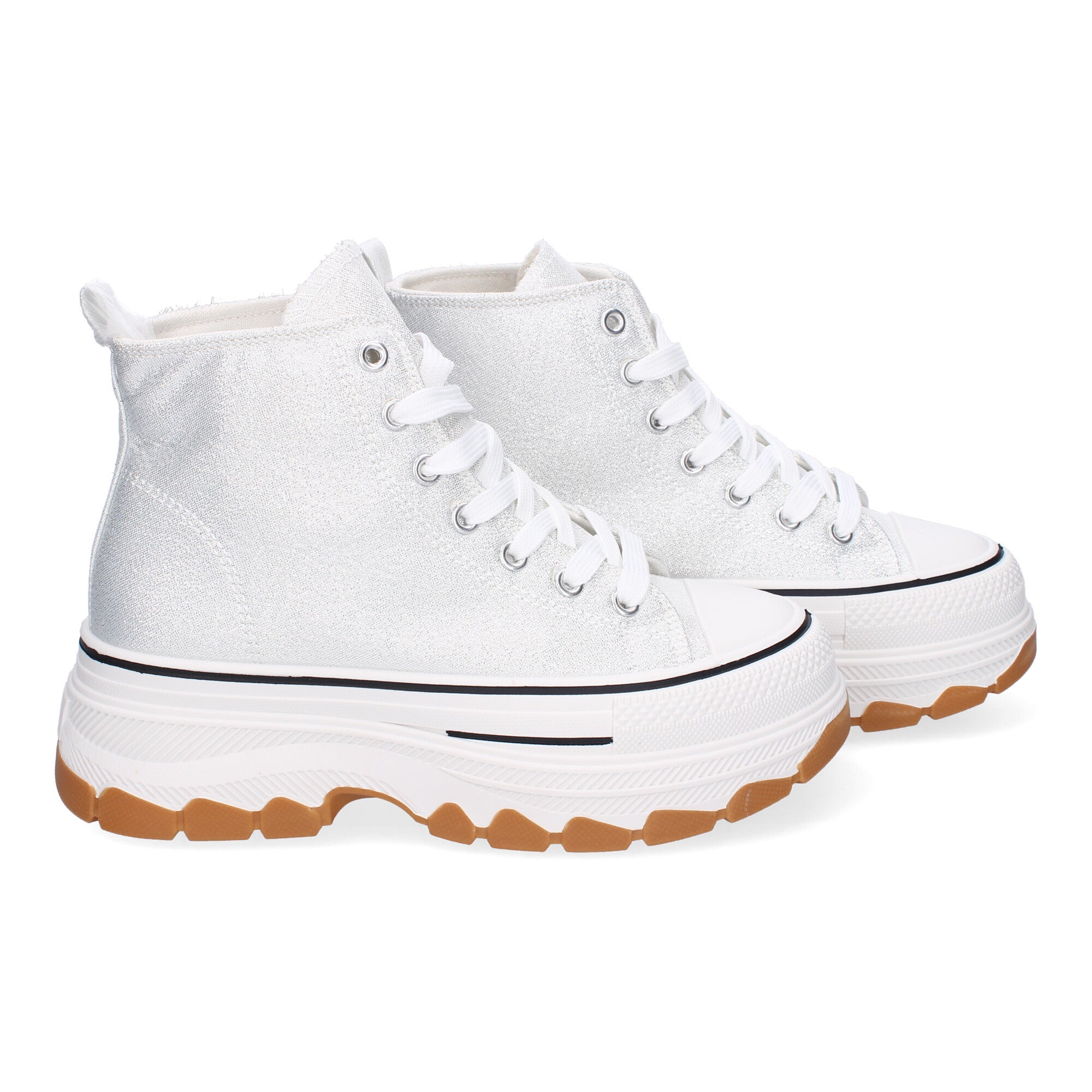Zapatilla Bamba Abotinada Plateada de Plataforma  para Mujer