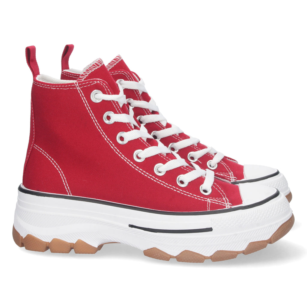 Zapatilla Bamba Abotinada Roja de Plataforma  para Mujer