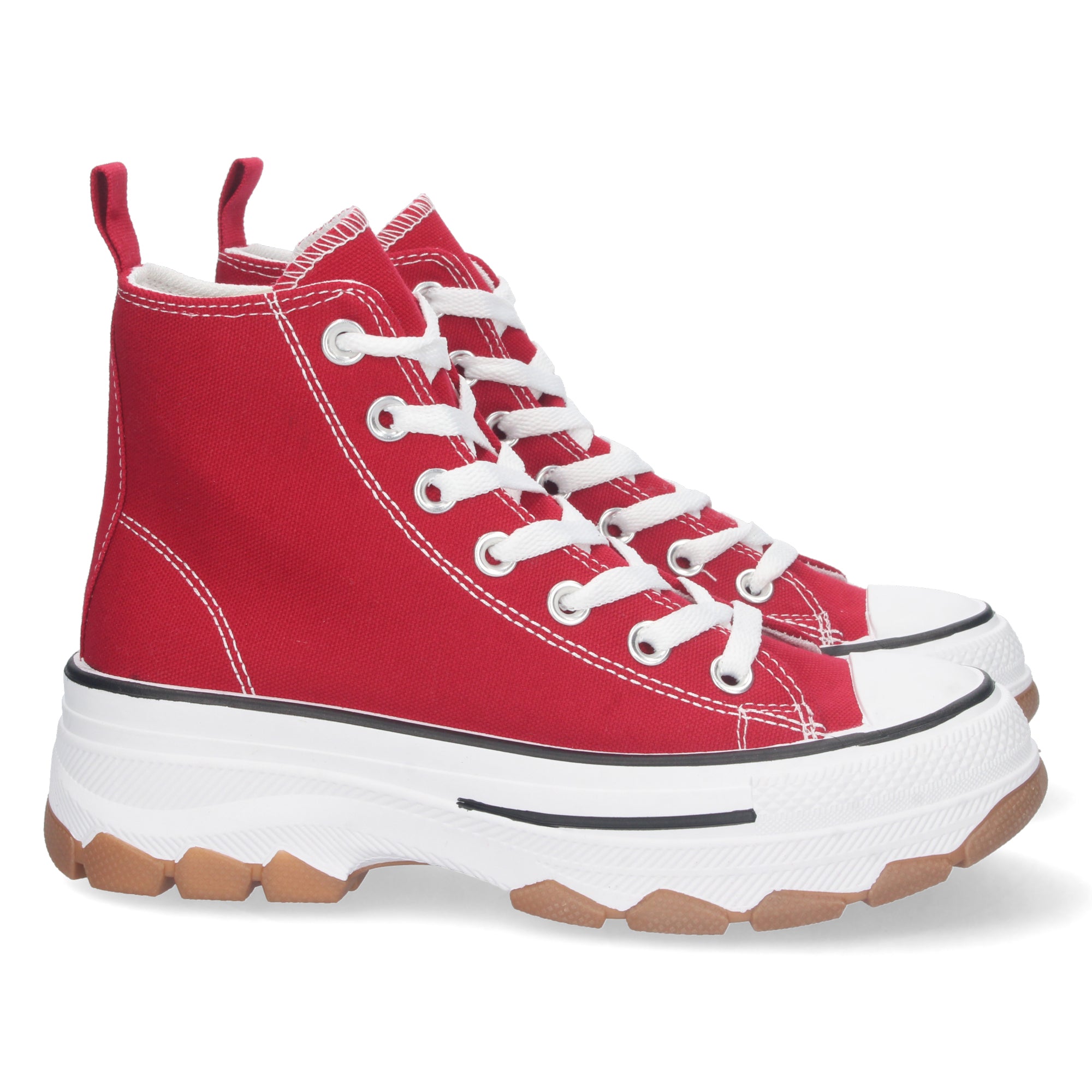 Zapatilla Bamba Abotinada Roja de Plataforma  para Mujer