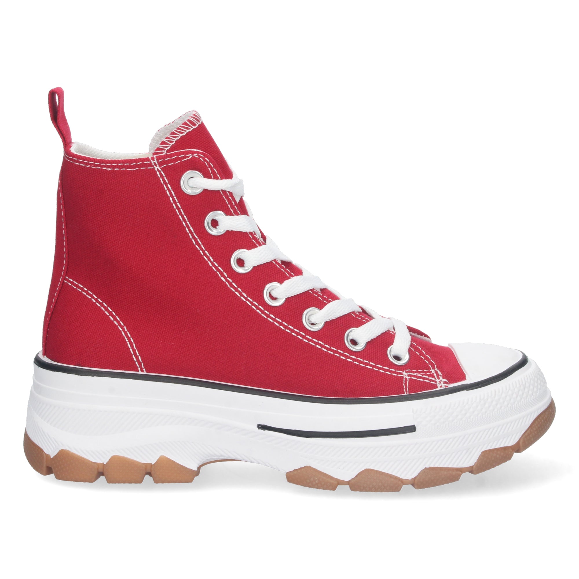 Zapatilla Bamba Abotinada Roja de Plataforma  para Mujer