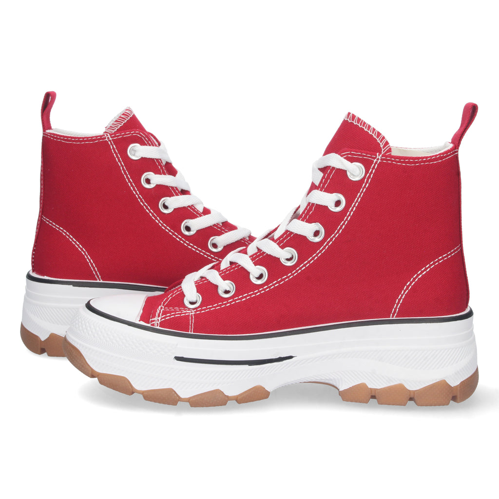 Zapatilla Bamba Abotinada Roja de Plataforma  para Mujer