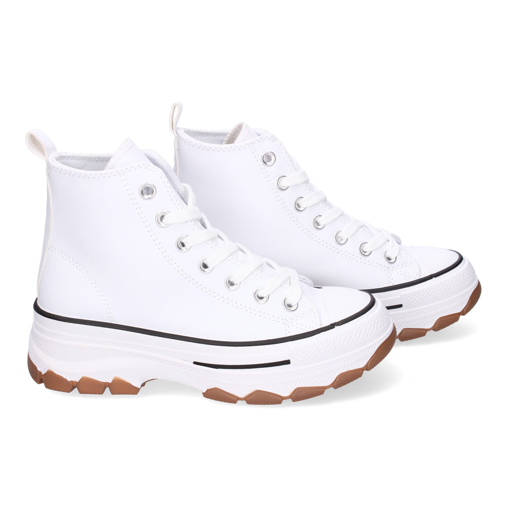 Zapatilla Bamba Abotinada Blancas y Negras de Plataforma  para Mujer