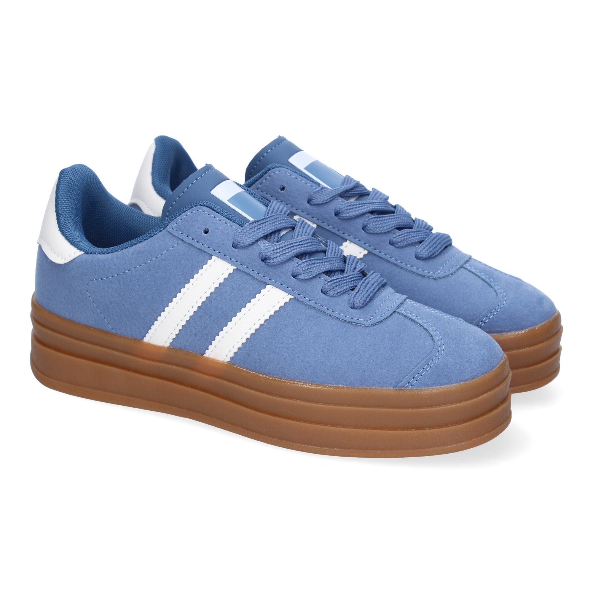 Zapatilla Deportiva  Elegante Azul con Rayas Blancas de Mujer