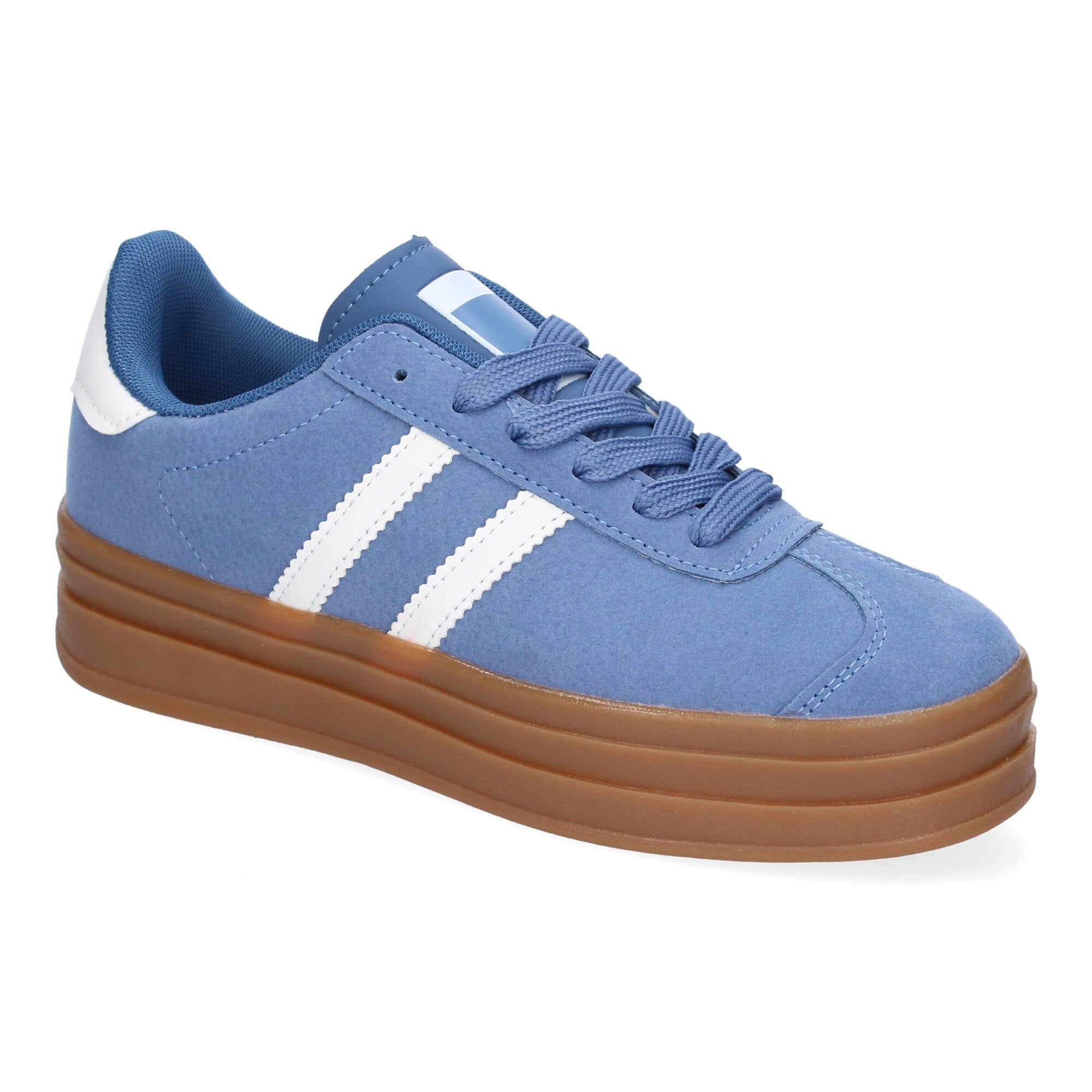 Zapatilla Deportiva  Elegante Azul con Rayas Blancas de Mujer