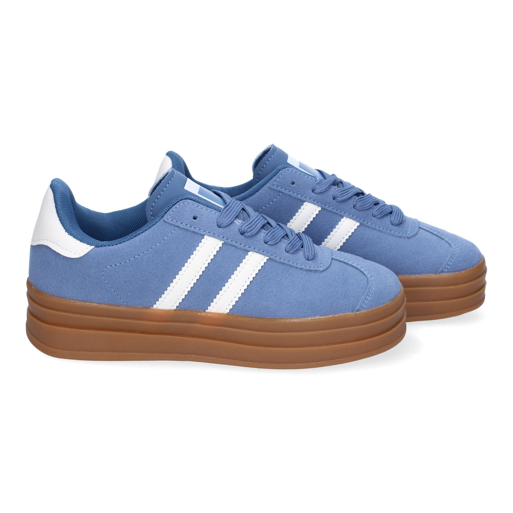 Zapatilla Deportiva  Elegante Azul con Rayas Blancas de Mujer