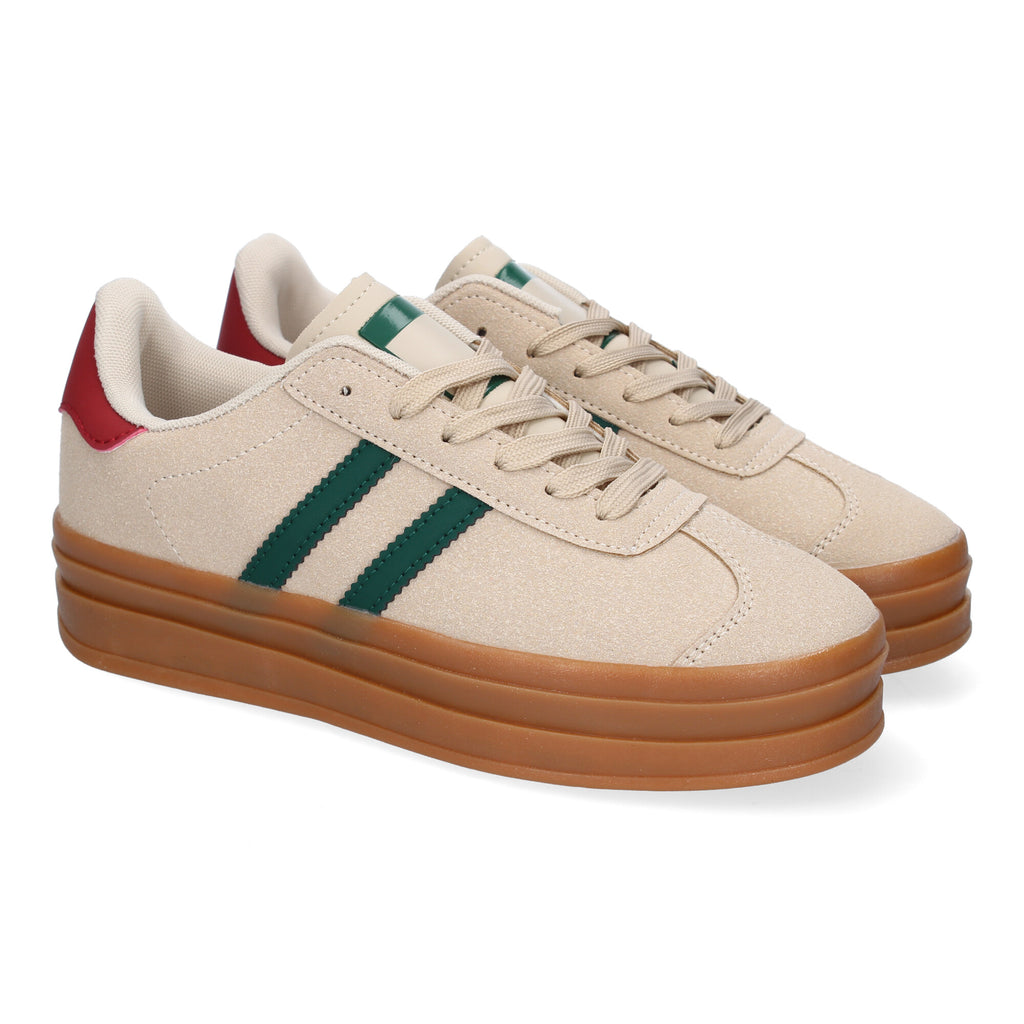 Zapatilla Deportiva  Elegante Rosa con Rayas Verdes de Mujer