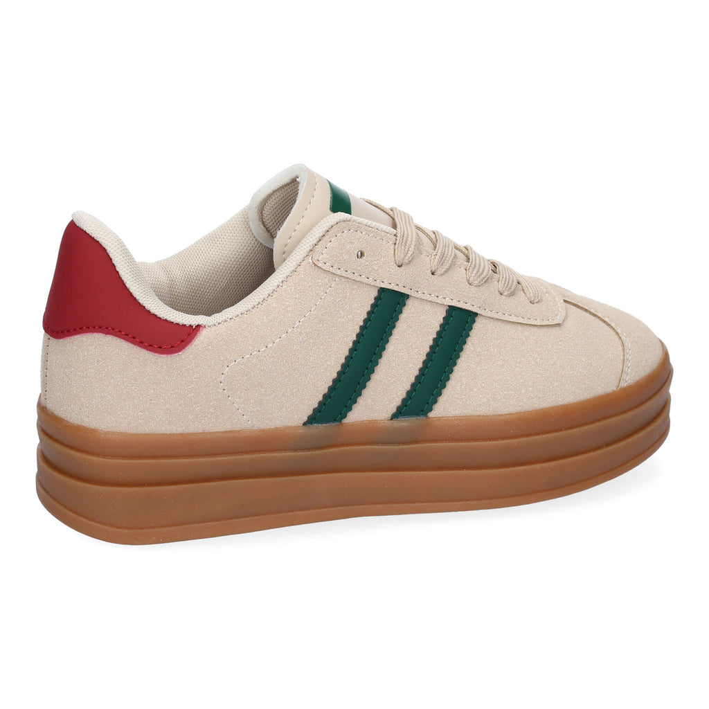 Zapatilla Deportiva  Elegante Rosa con Rayas Verdes de Mujer