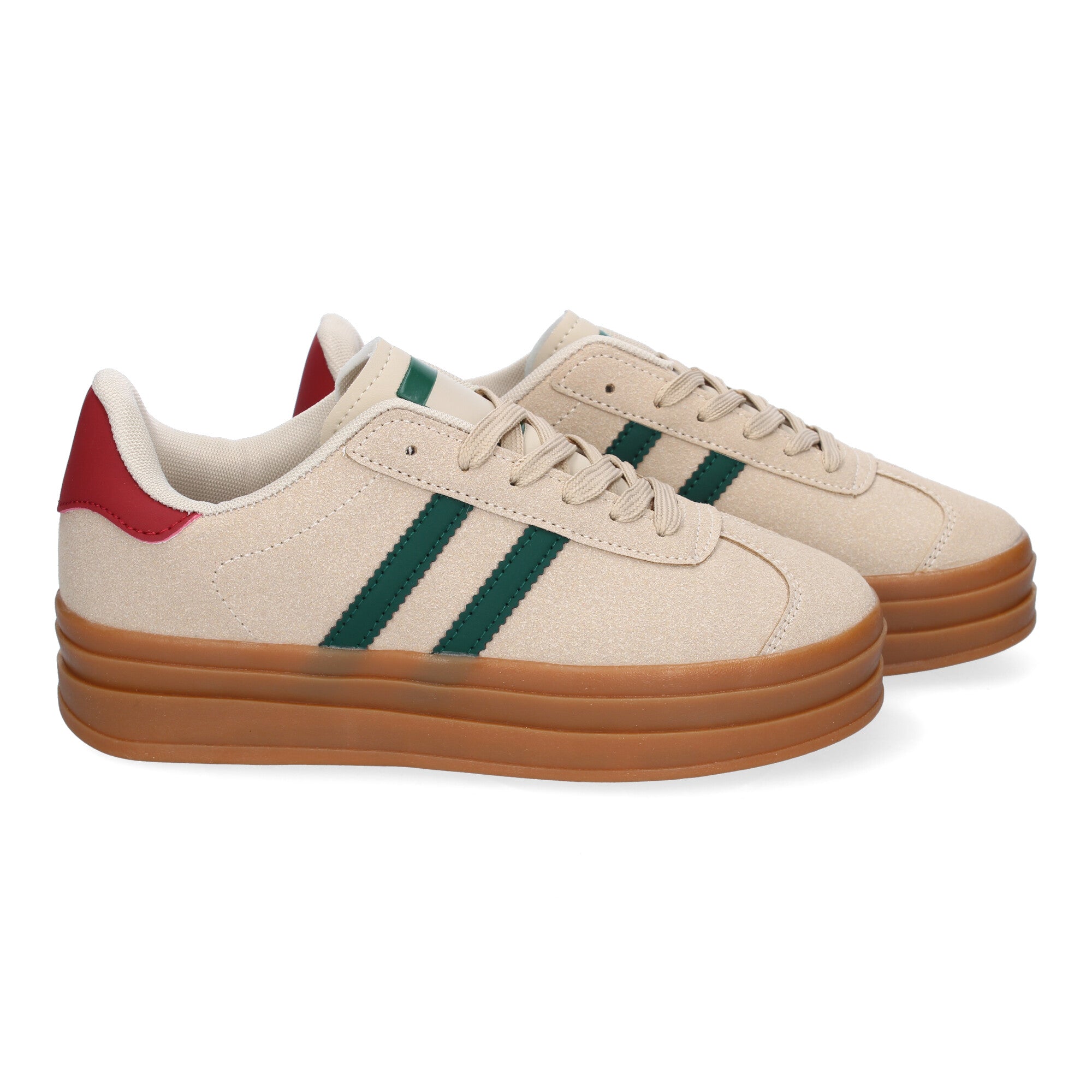 Zapatilla Deportiva  Elegante Rosa con Rayas Verdes de Mujer