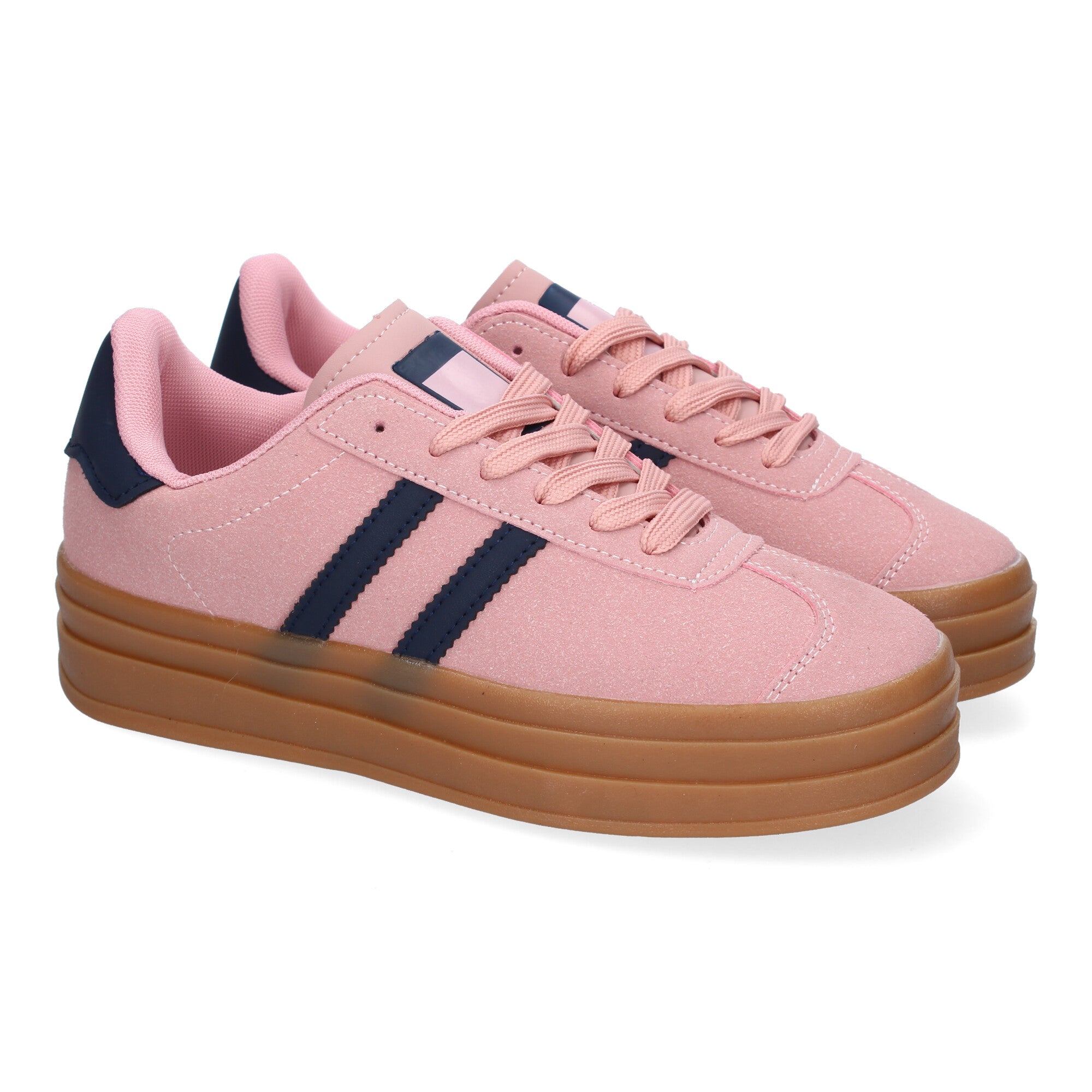 Zapatilla Deportiva  Elegante Rosa con Rayas Azules de Mujer
