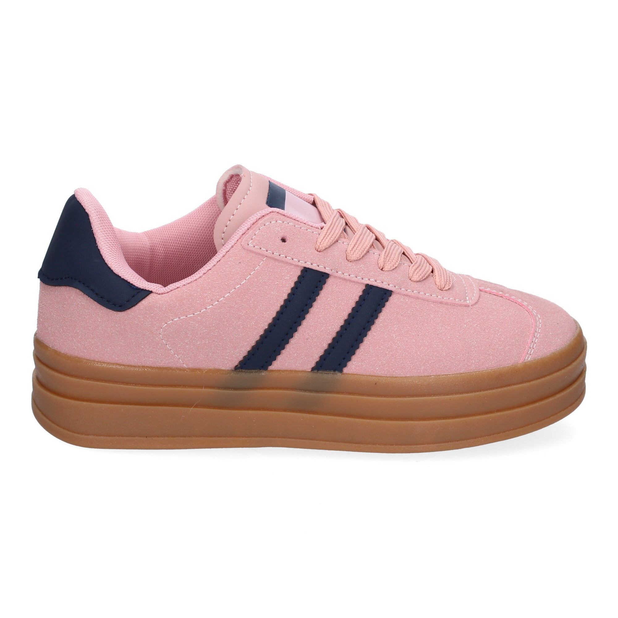 Zapatilla Deportiva  Elegante Rosa con Rayas Azules de Mujer