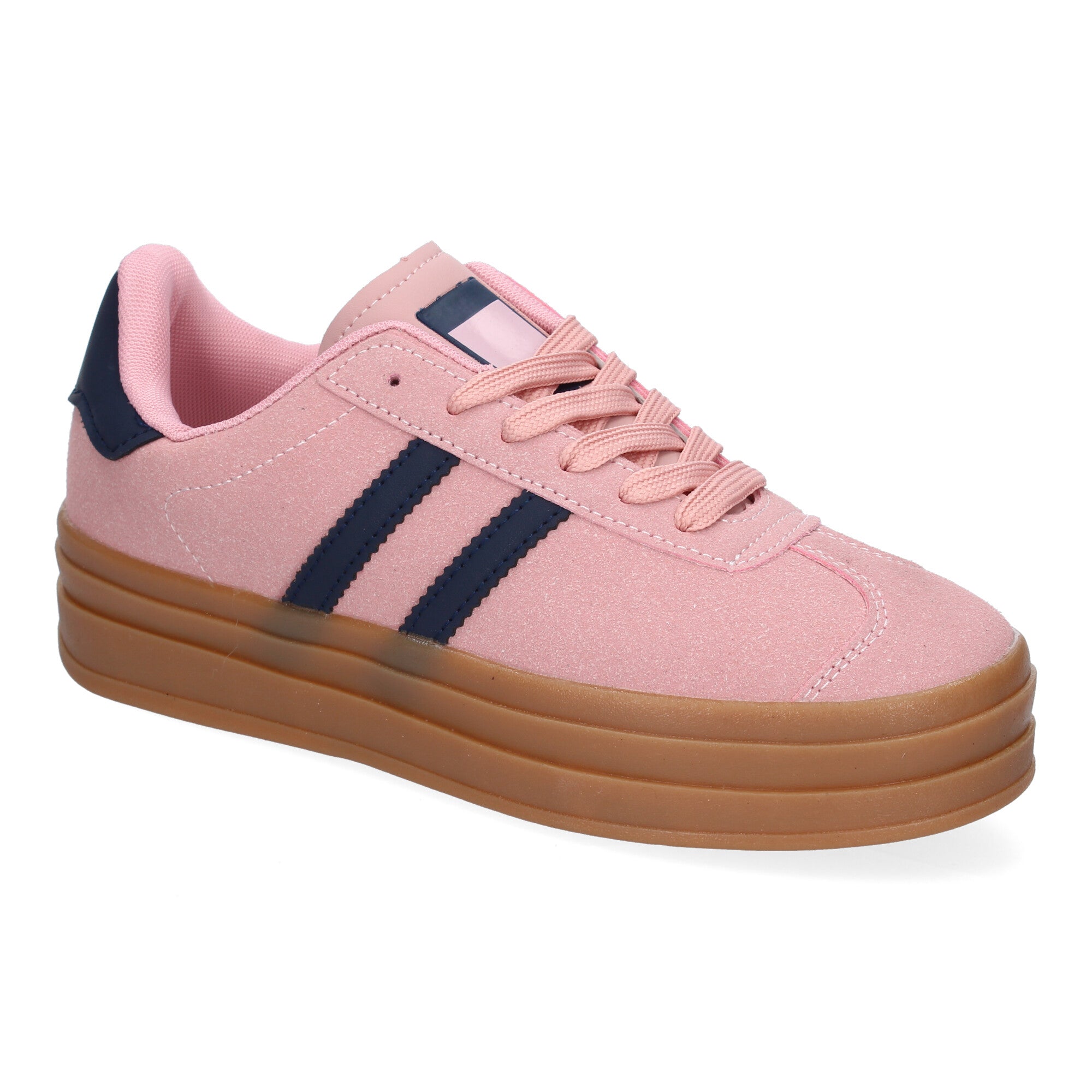 Zapatilla Deportiva  Elegante Rosa con Rayas Azules de Mujer