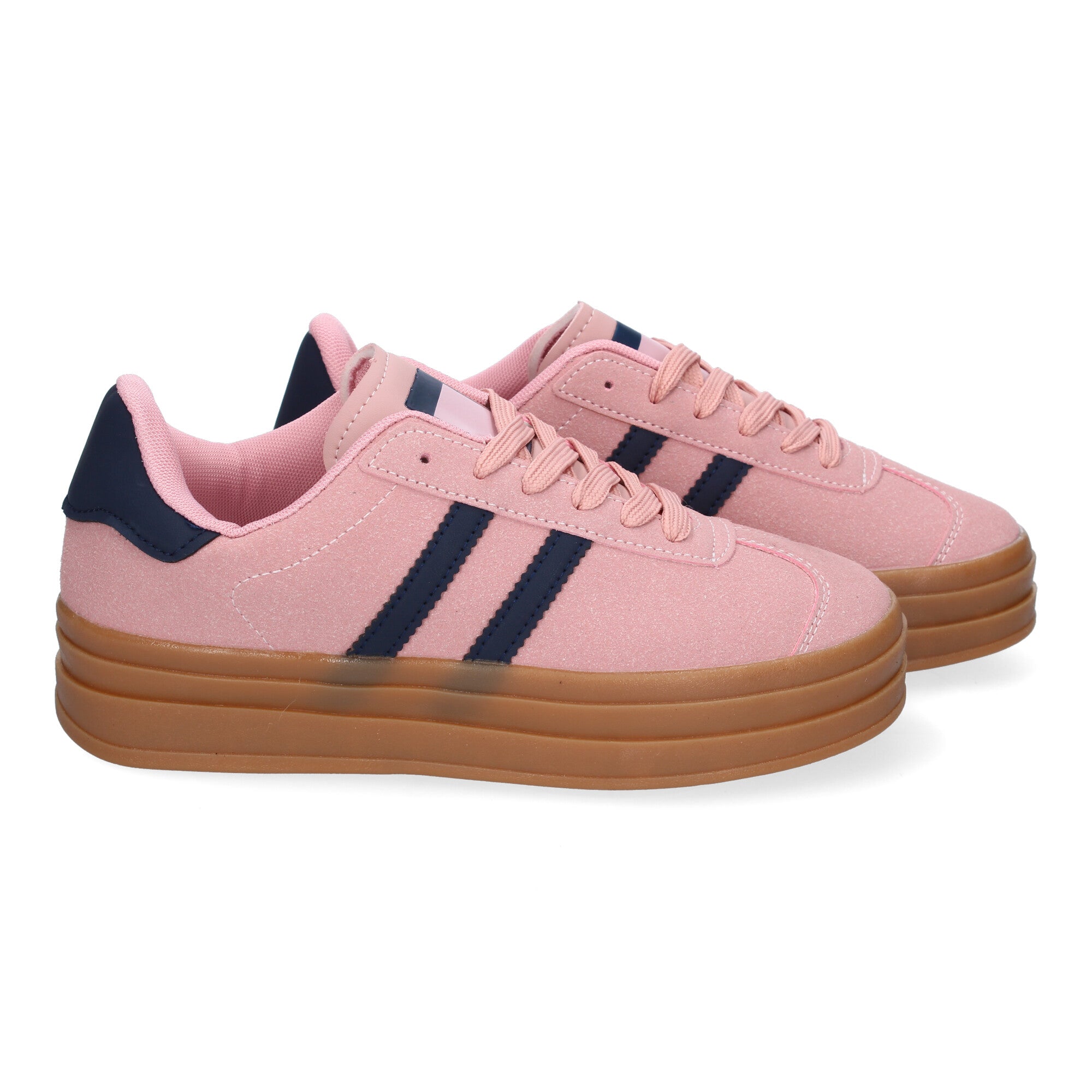 Zapatilla Deportiva  Elegante Rosa con Rayas Azules de Mujer