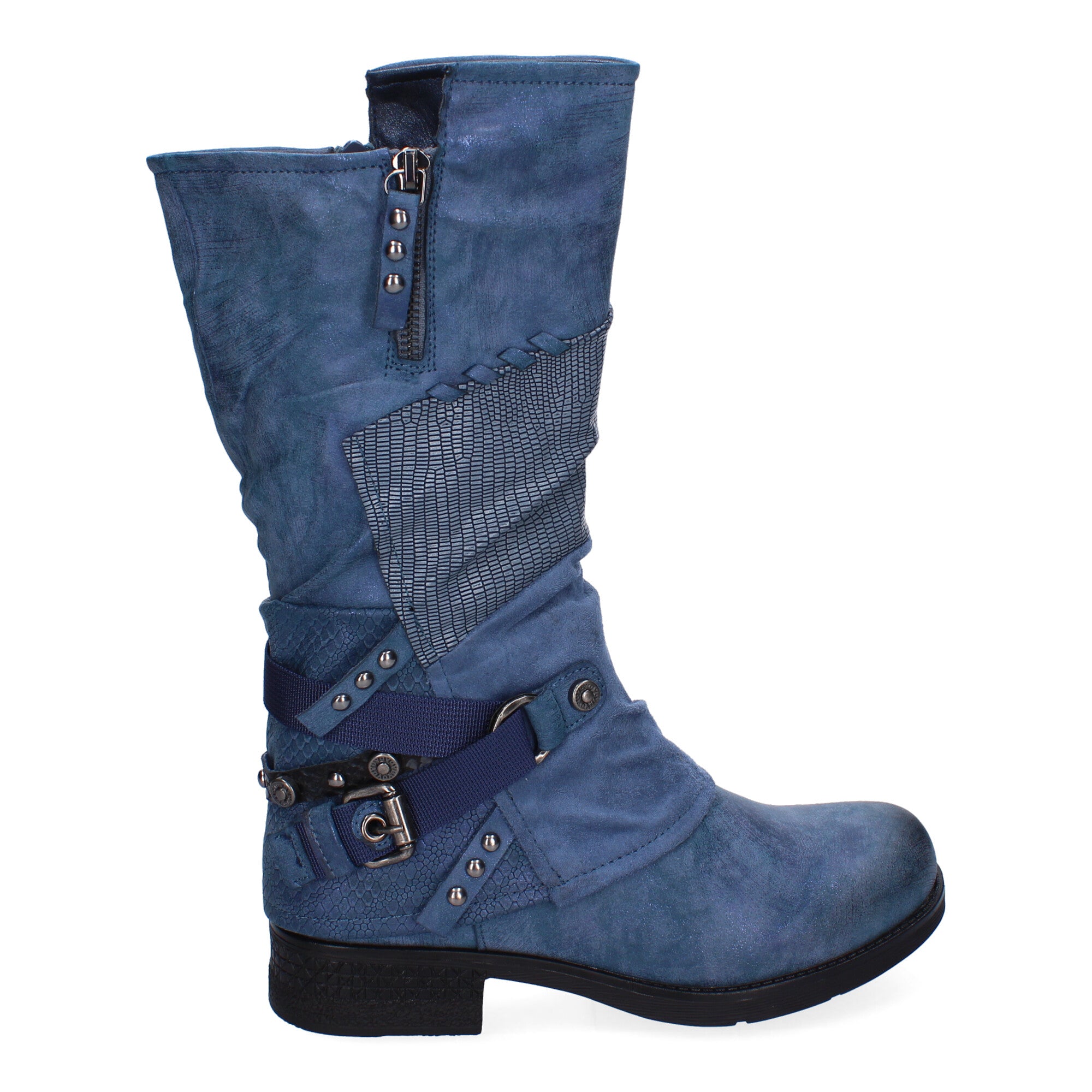 Botas de Mujer Elegantes con Hebillas, Tiras Decorativas y Cremallera Lateral