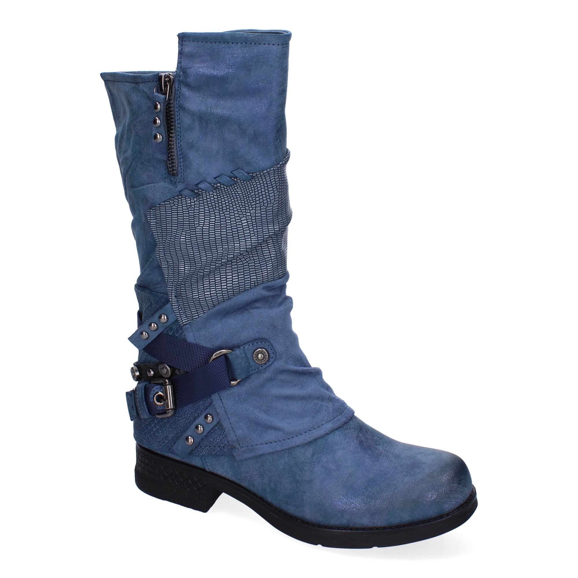 Botas de Mujer Elegantes con Hebillas, Tiras Decorativas y Cremallera Lateral