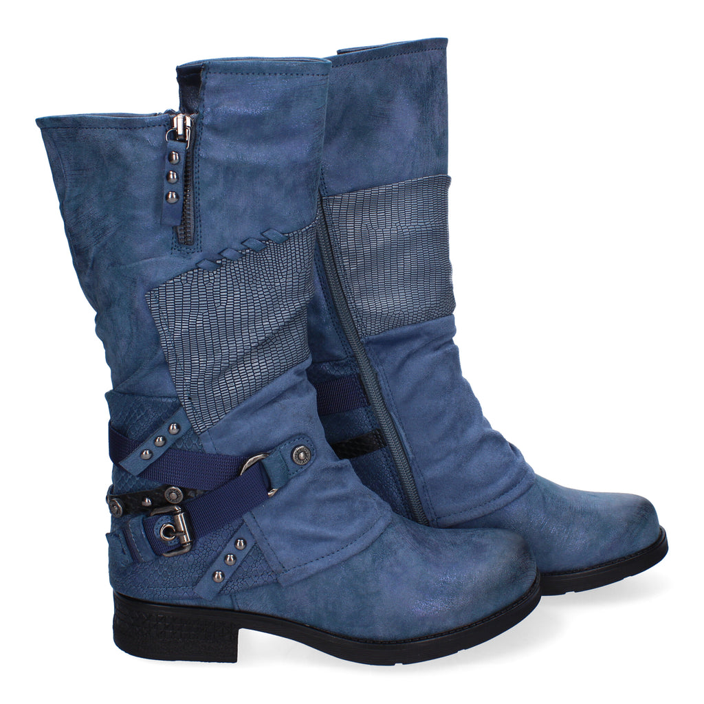 Botas de Mujer Elegantes con Hebillas, Tiras Decorativas y Cremallera Lateral