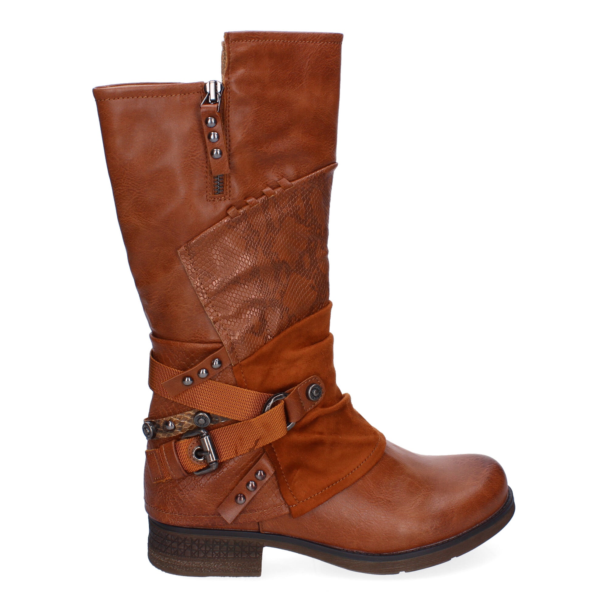 Botas de Mujer Elegantes con Hebillas, Tiras Decorativas y Cremallera Lateral