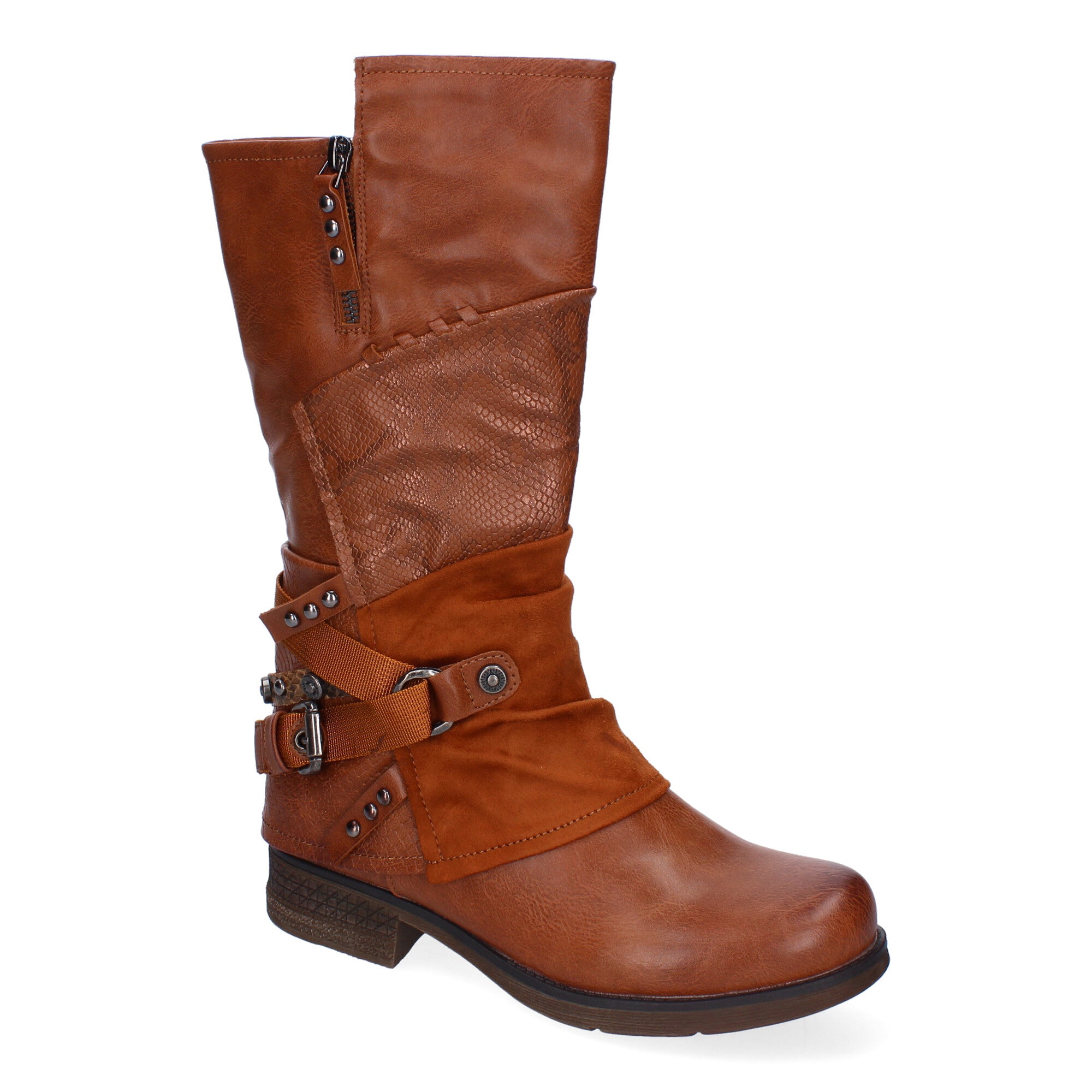 Botas de Mujer Elegantes con Hebillas, Tiras Decorativas y Cremallera Lateral
