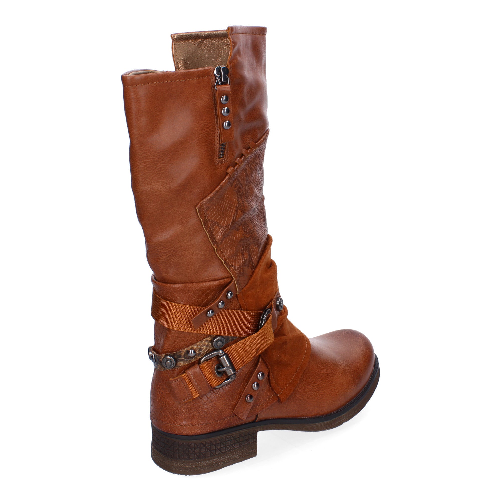 Botas de Mujer Elegantes con Hebillas, Tiras Decorativas y Cremallera Lateral