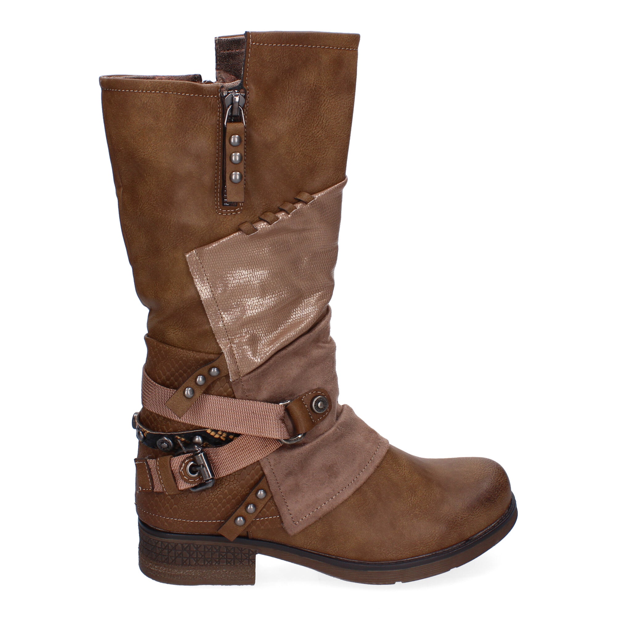 Botas de Mujer Elegantes con Hebillas, Tiras Decorativas y Cremallera Lateral