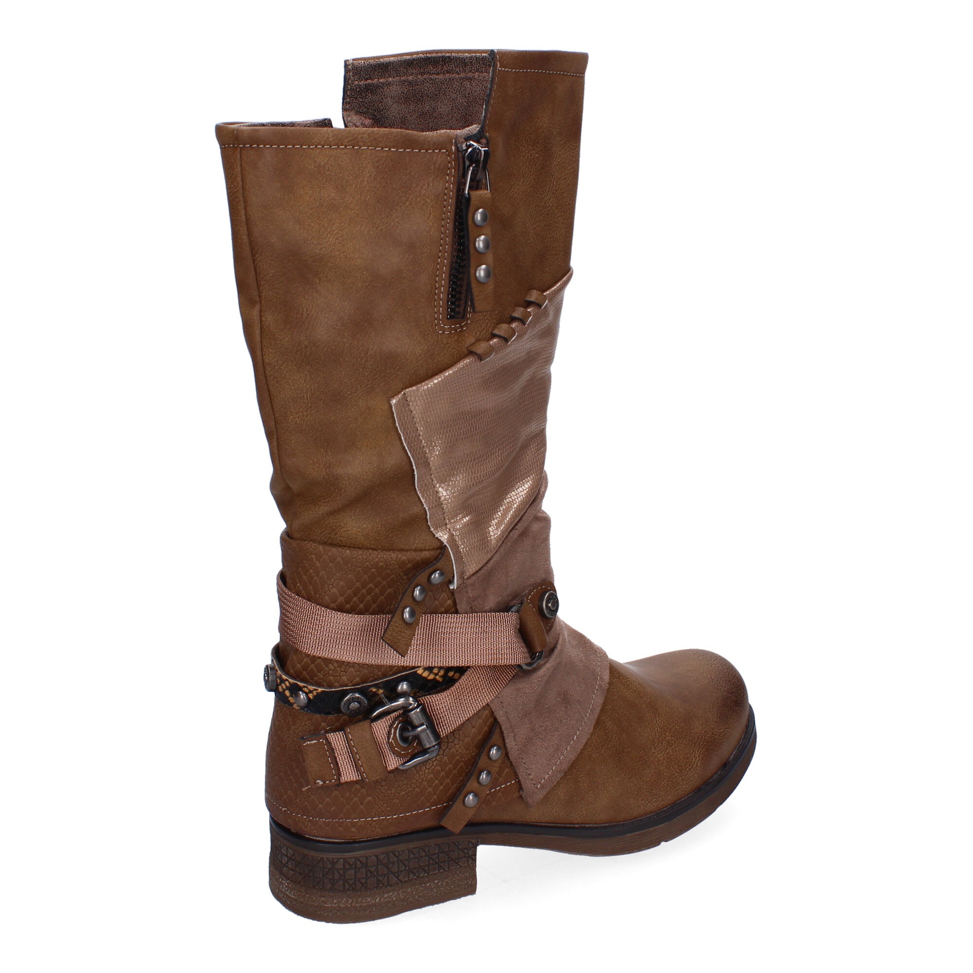 Botas de Mujer Elegantes con Hebillas, Tiras Decorativas y Cremallera Lateral