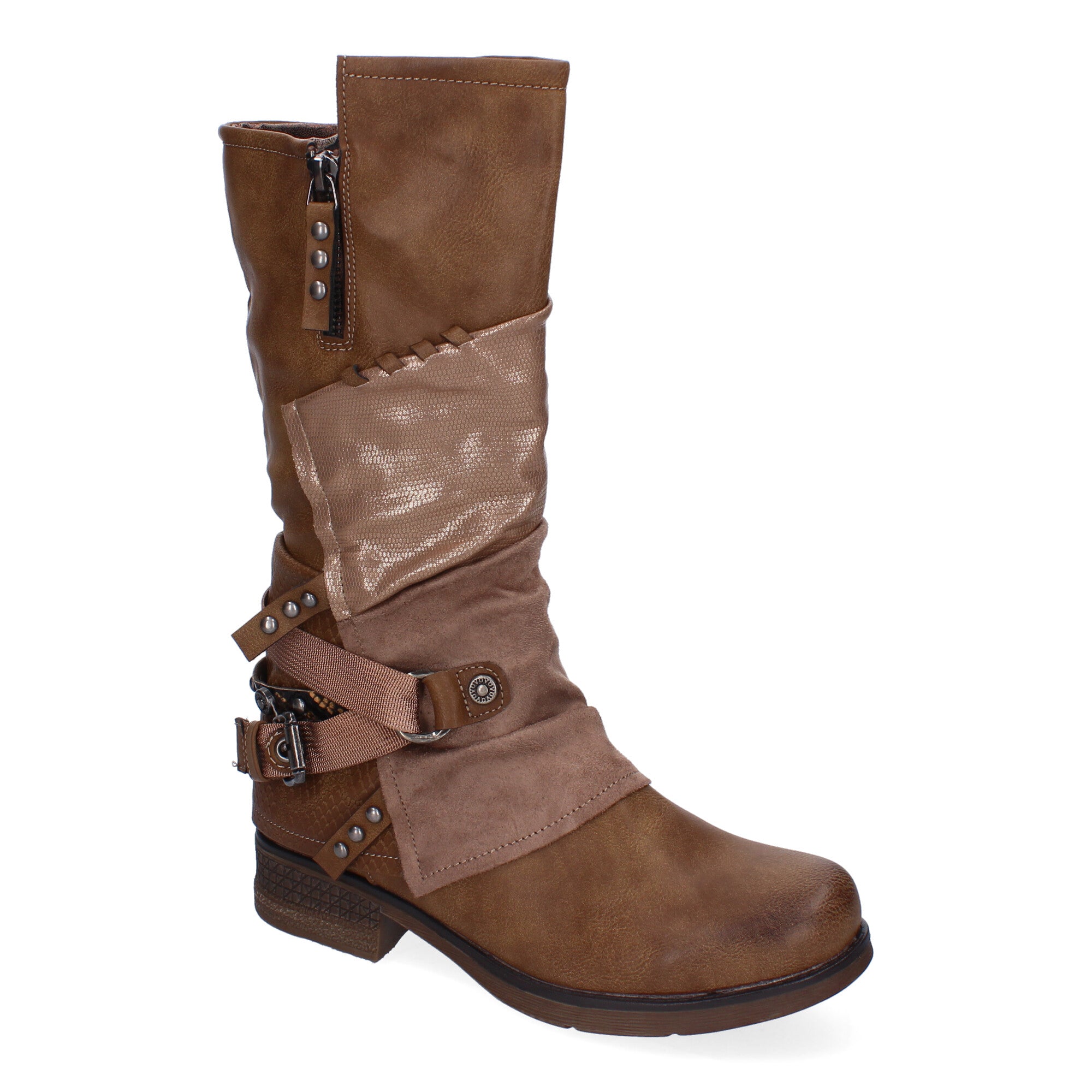 Botas de Mujer Elegantes con Hebillas, Tiras Decorativas y Cremallera Lateral