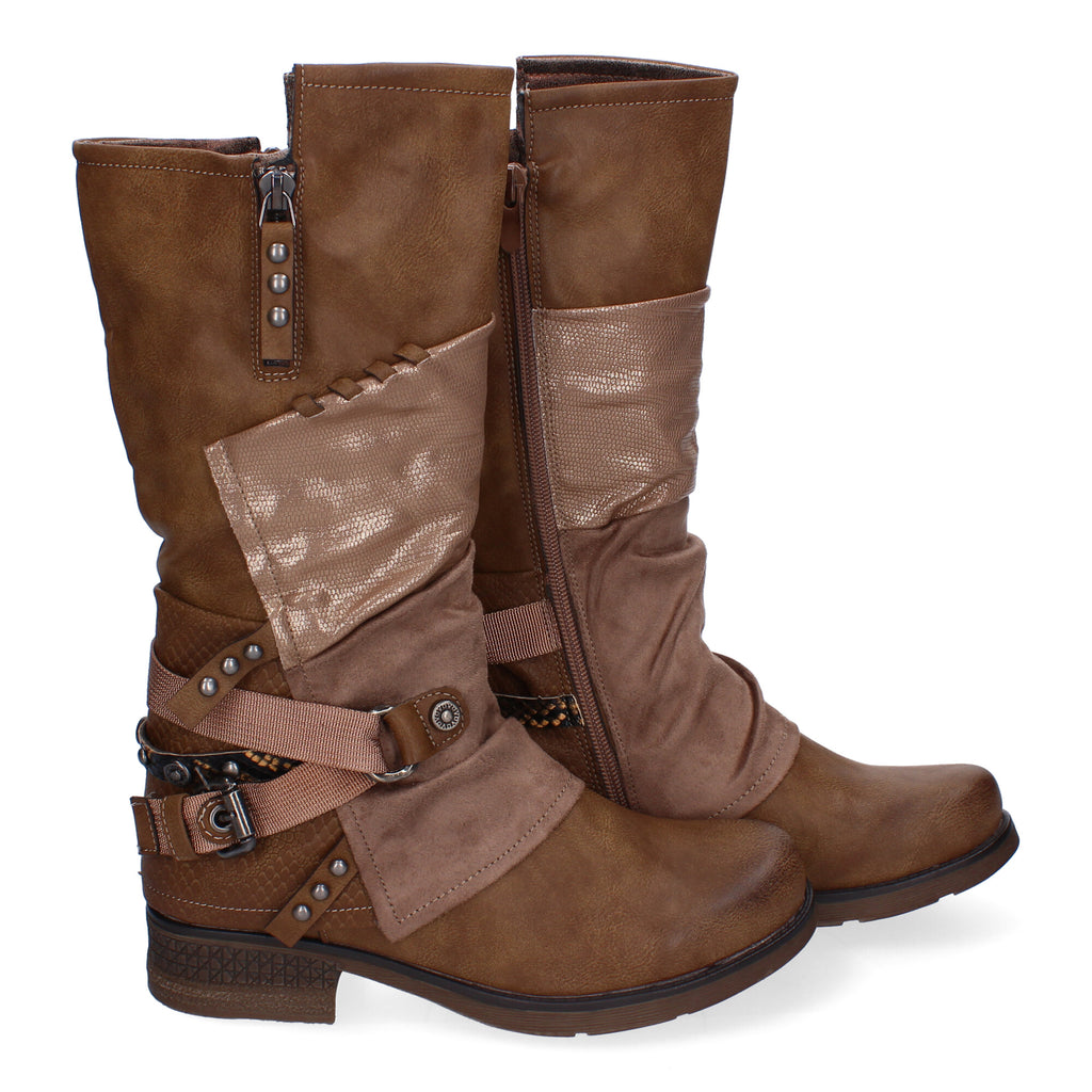 Botas de Mujer Elegantes con Hebillas, Tiras Decorativas y Cremallera Lateral