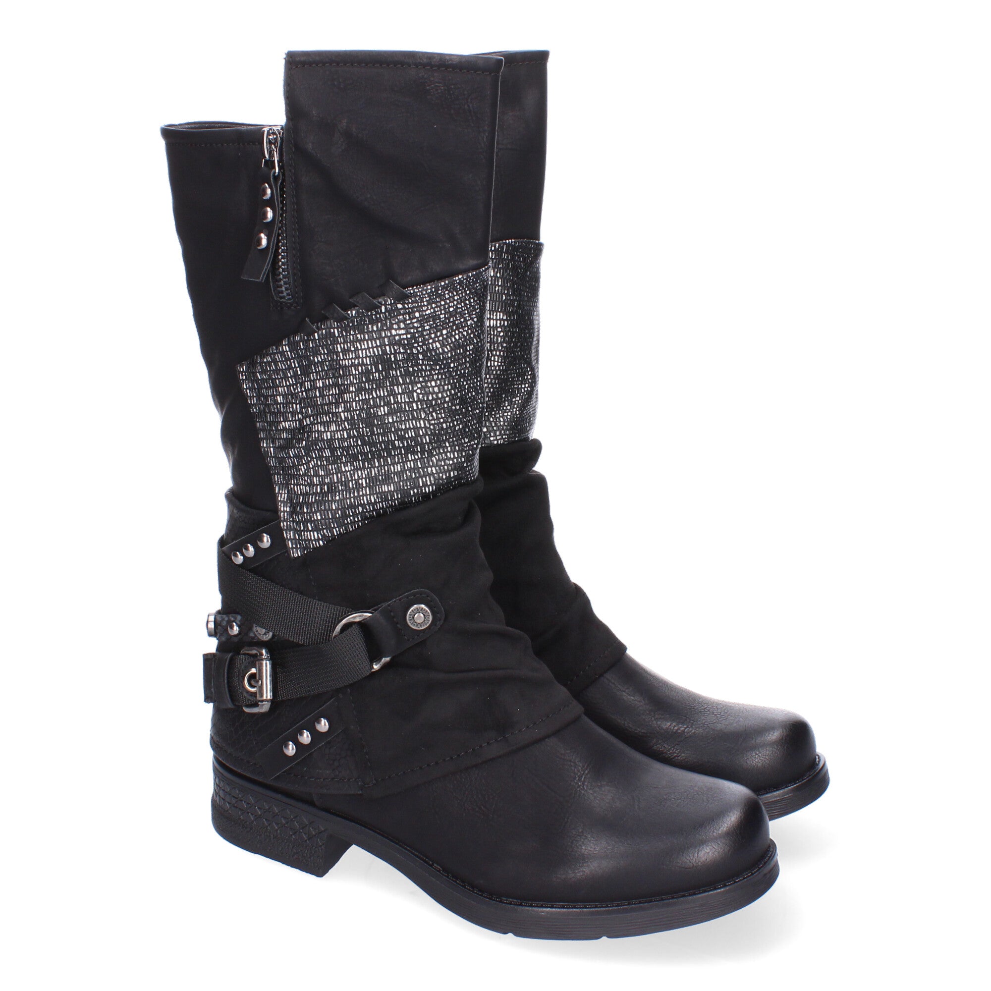 Botas de Mujer Elegantes con Hebillas, Tiras Decorativas y Cremallera Lateral