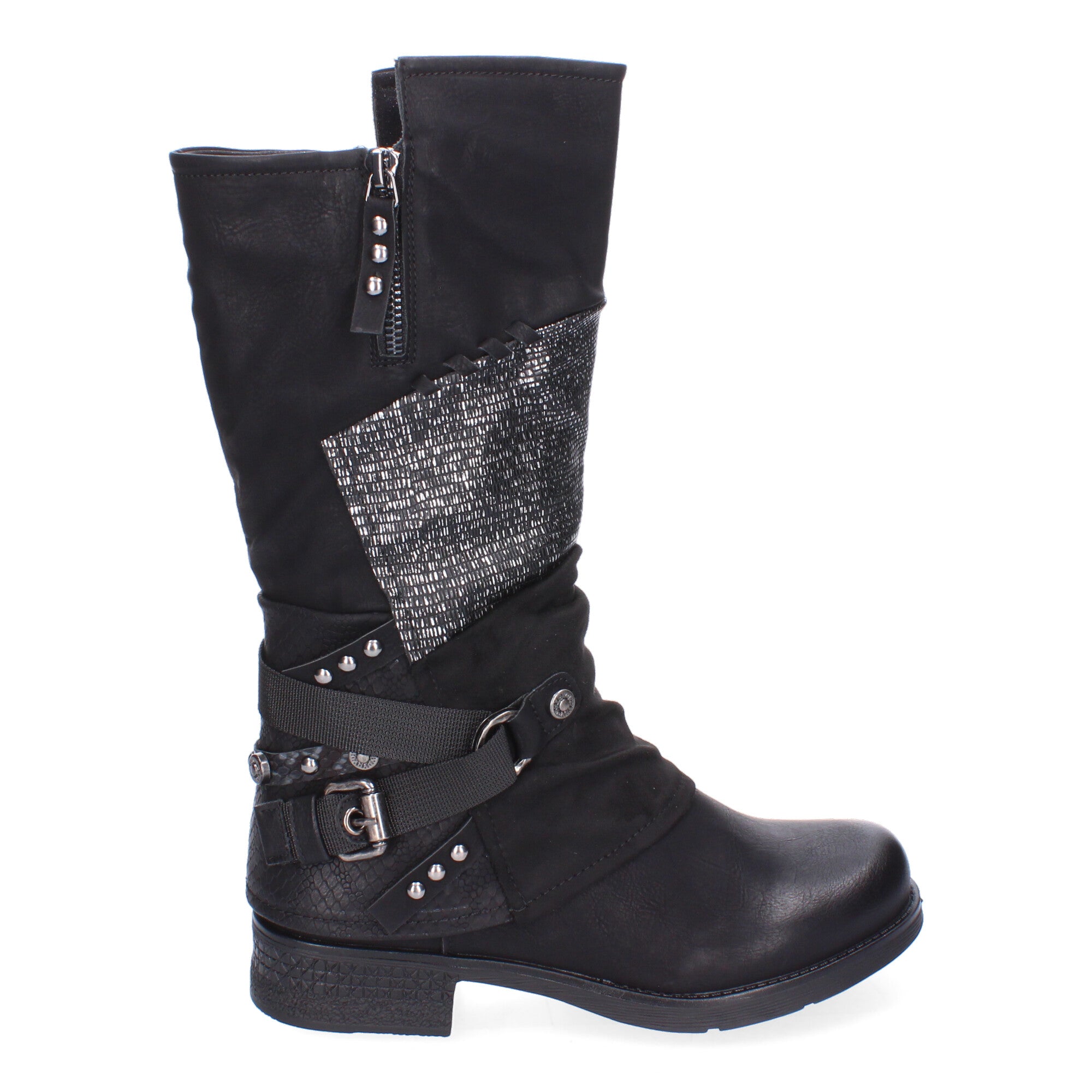 Botas de Mujer Elegantes con Hebillas, Tiras Decorativas y Cremallera Lateral