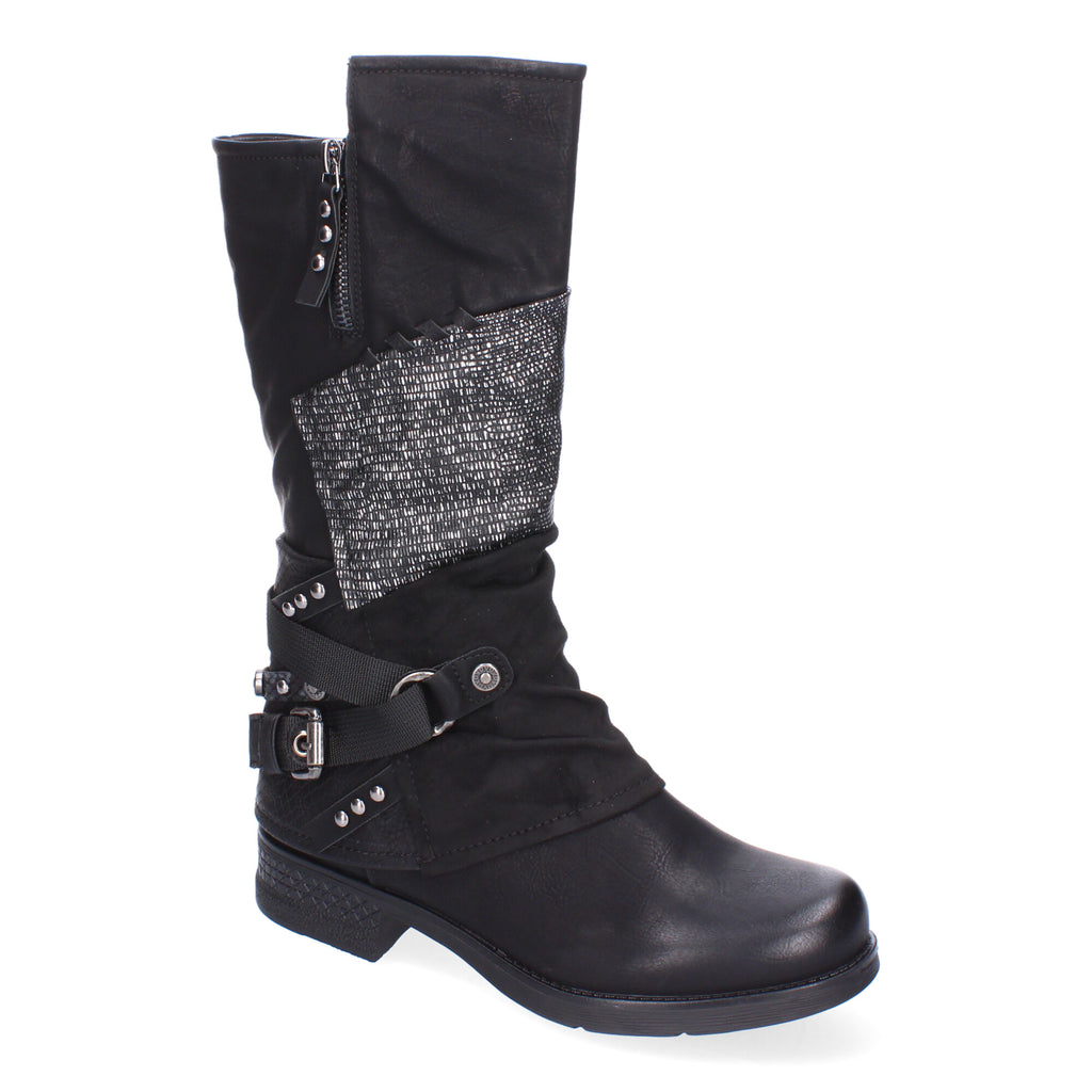 Botas de Mujer Elegantes con Hebillas, Tiras Decorativas y Cremallera Lateral
