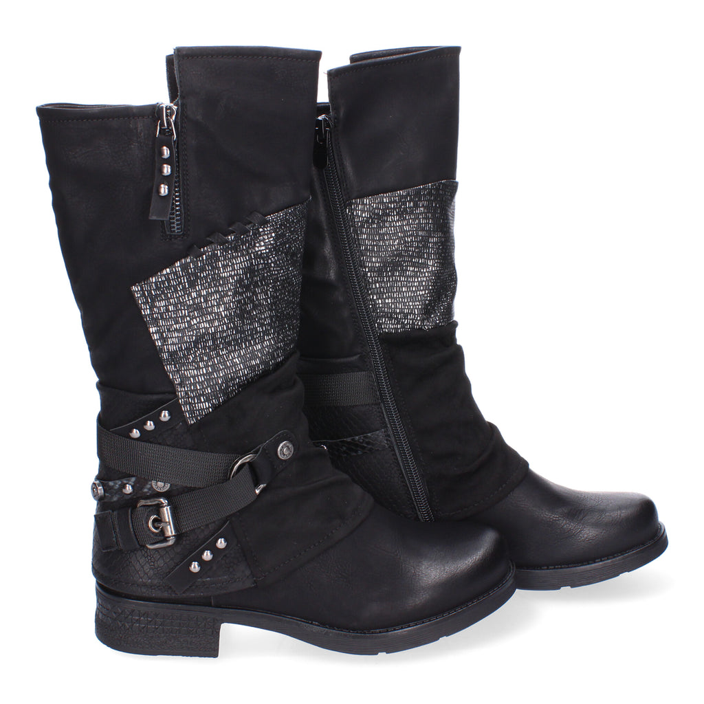 Botas de Mujer Elegantes con Hebillas, Tiras Decorativas y Cremallera Lateral
