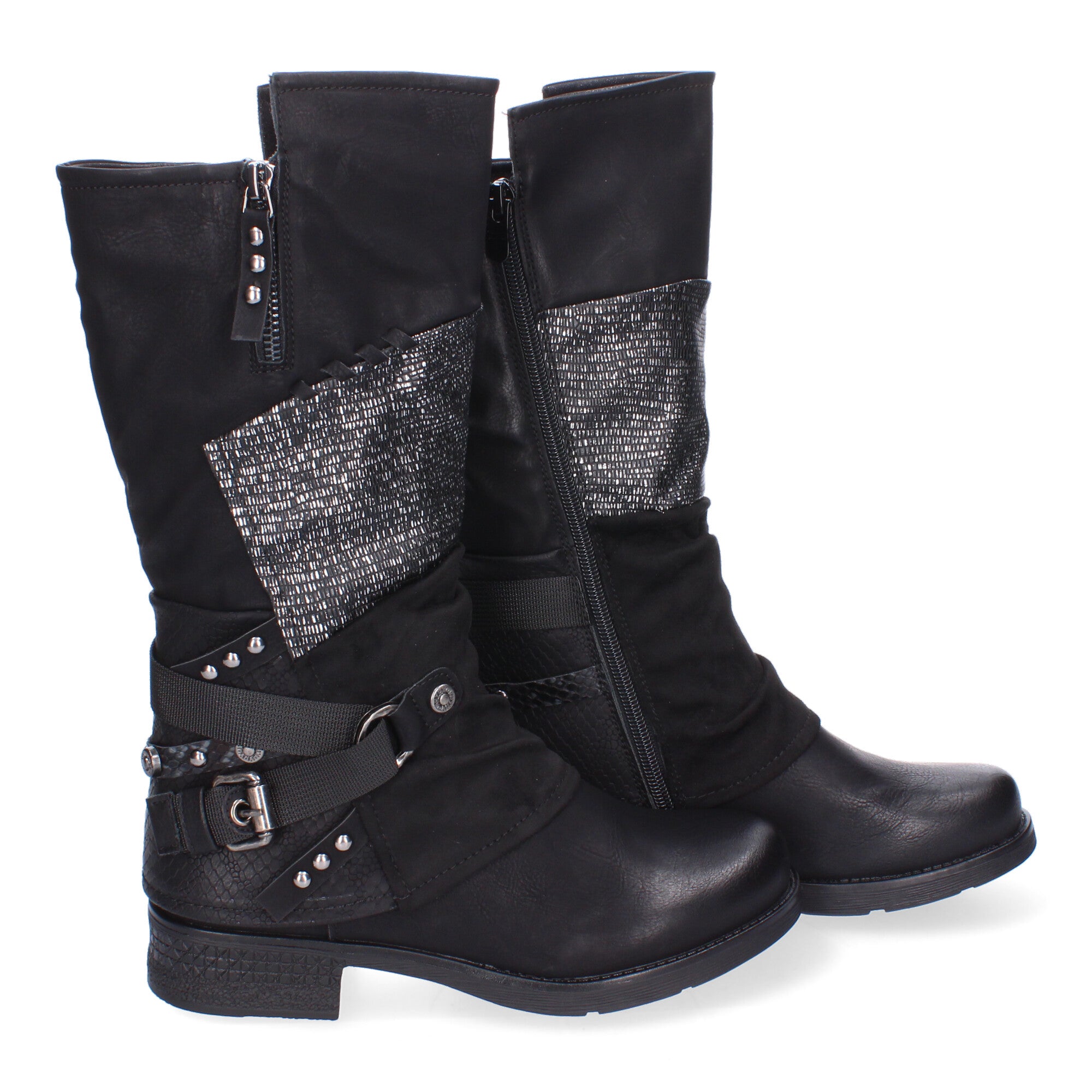 Botas de Mujer Elegantes con Hebillas, Tiras Decorativas y Cremallera Lateral