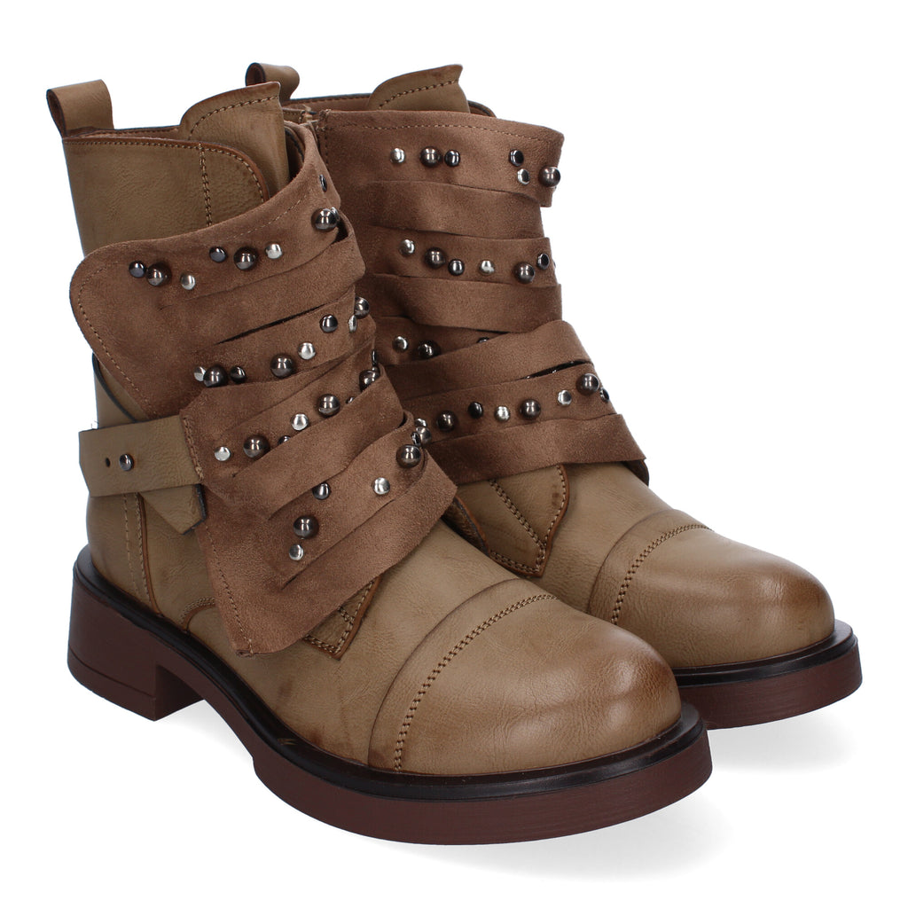 Botin De Tacon  Adornos Metálicos  Para Mujer