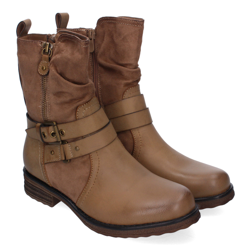 Botas de Mujer Elegantes con Hebillas, Tiras Decorativas y Cremallera Lateral